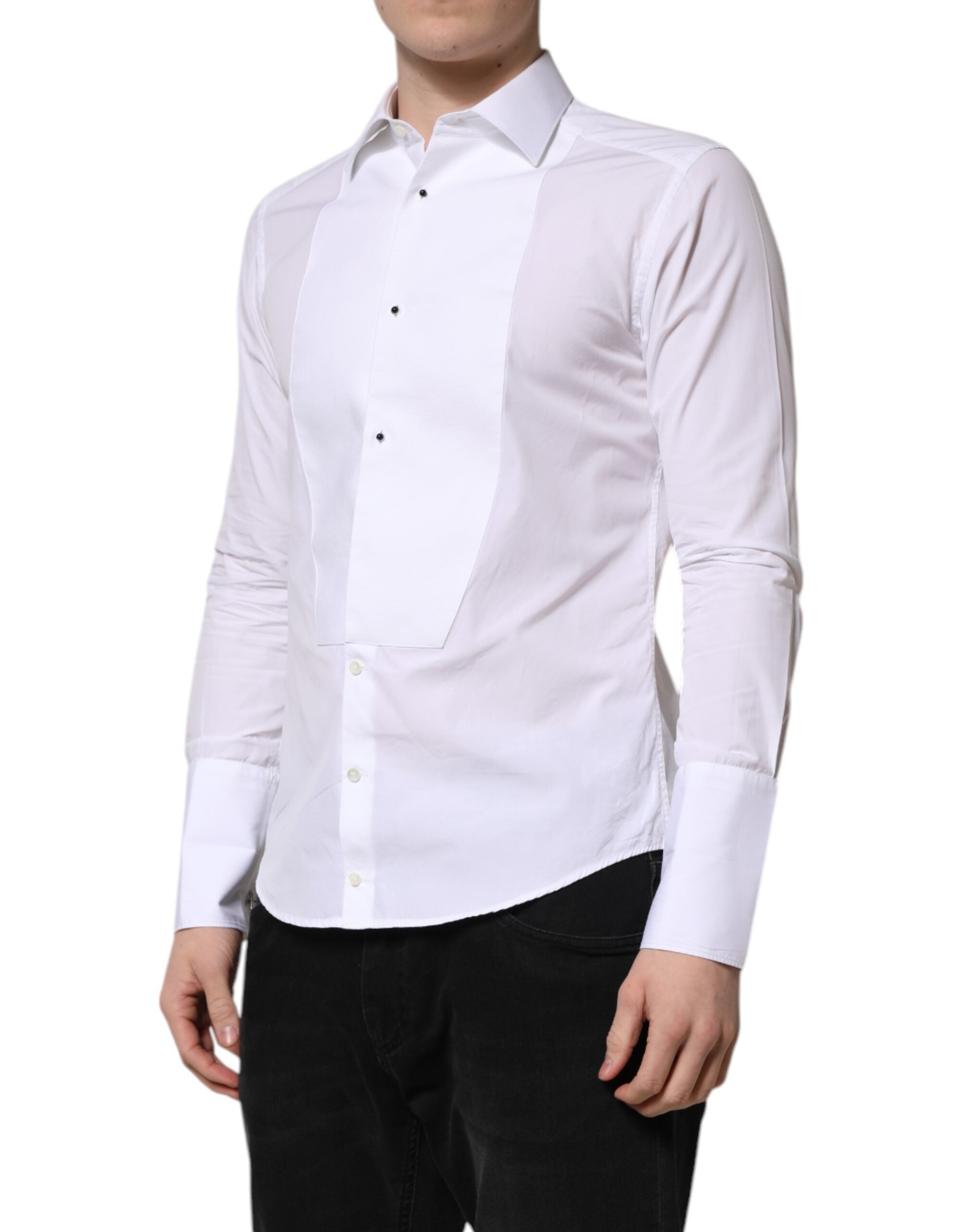 Dolce & Gabbana White GOLD Long Sleeve Dress Men Formal Shirt