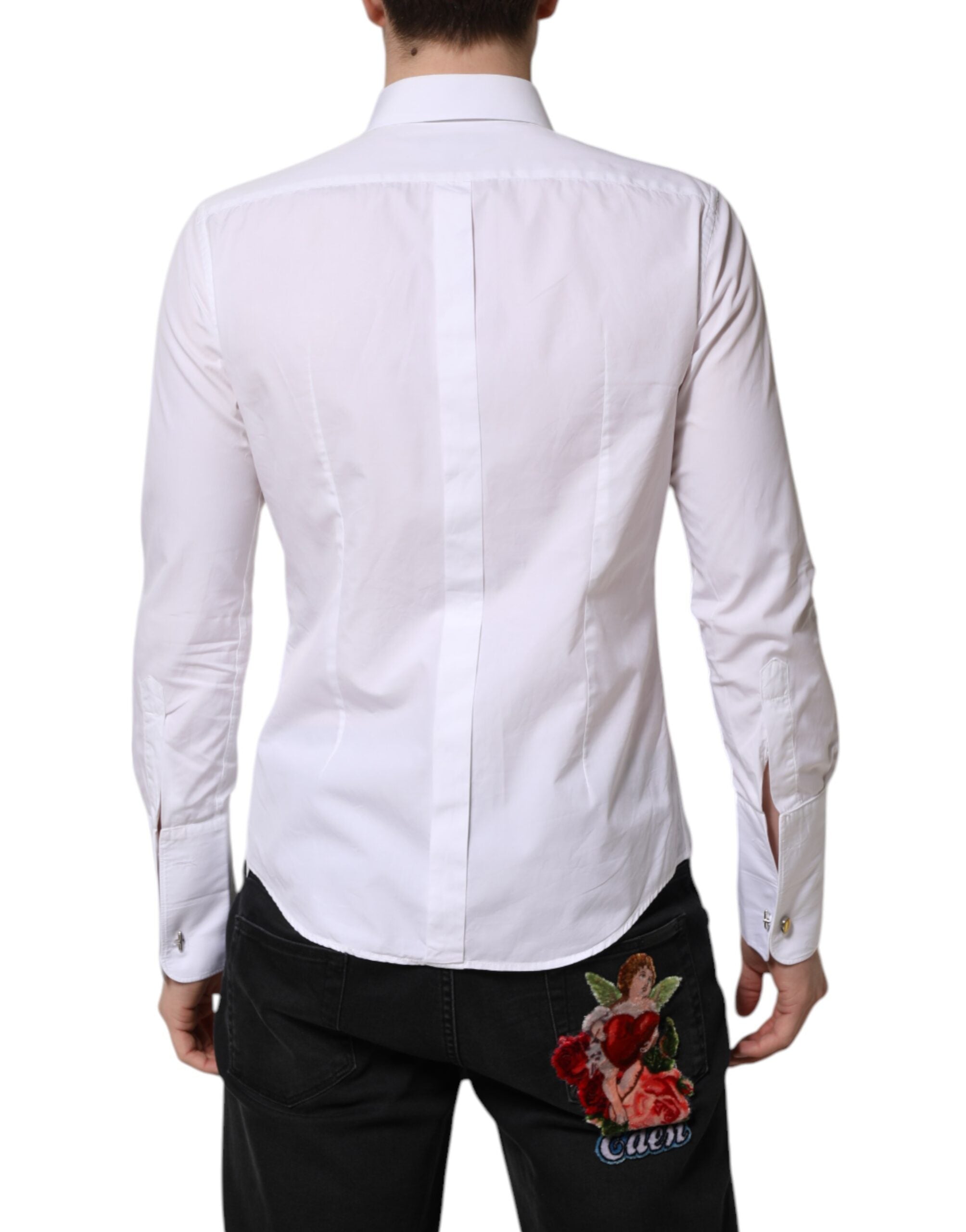 Dolce & Gabbana White GOLD Long Sleeve Dress Men Formal Shirt
