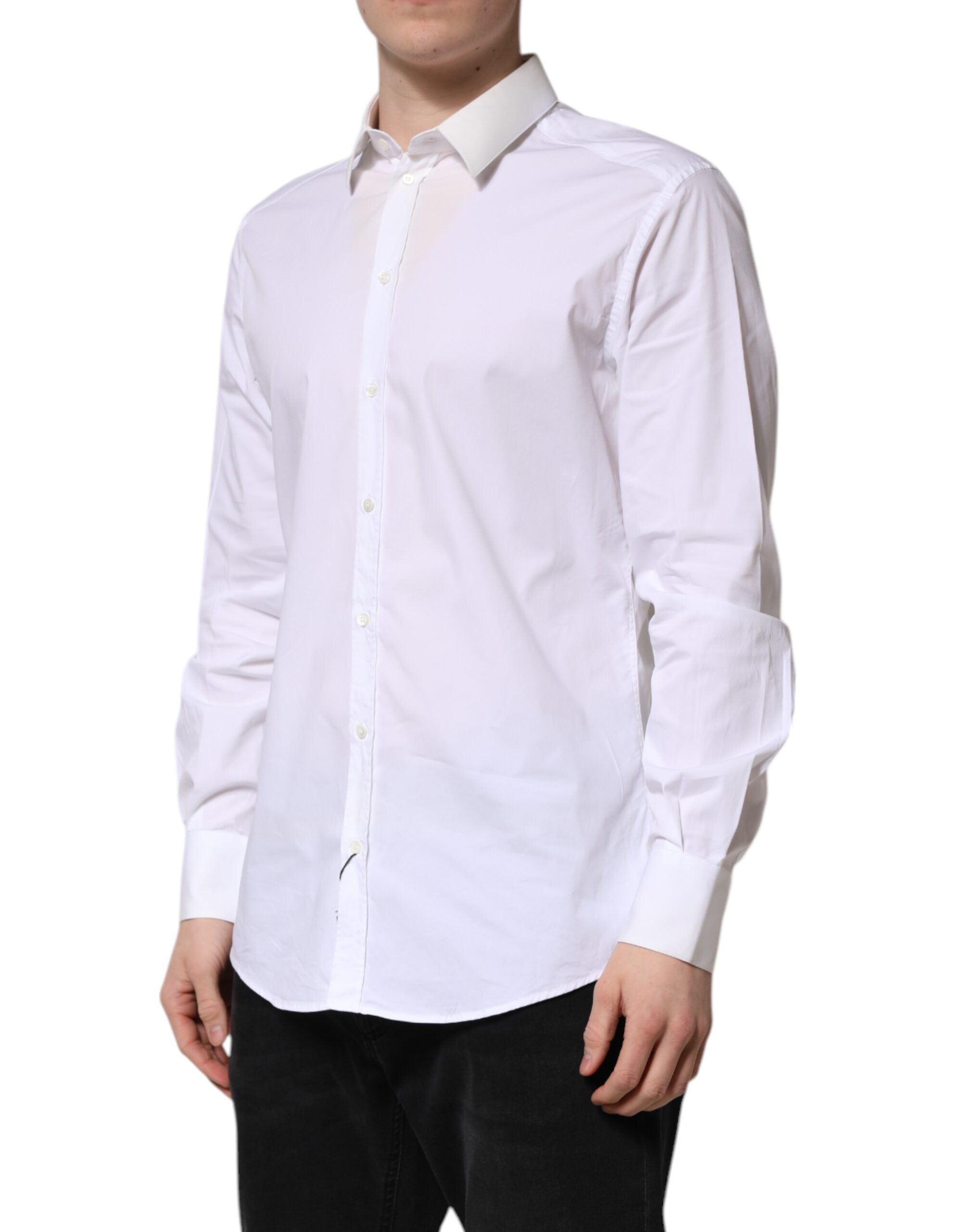 Dolce & Gabbana White GOLD Long Sleeve Dress Men Formal Shirt