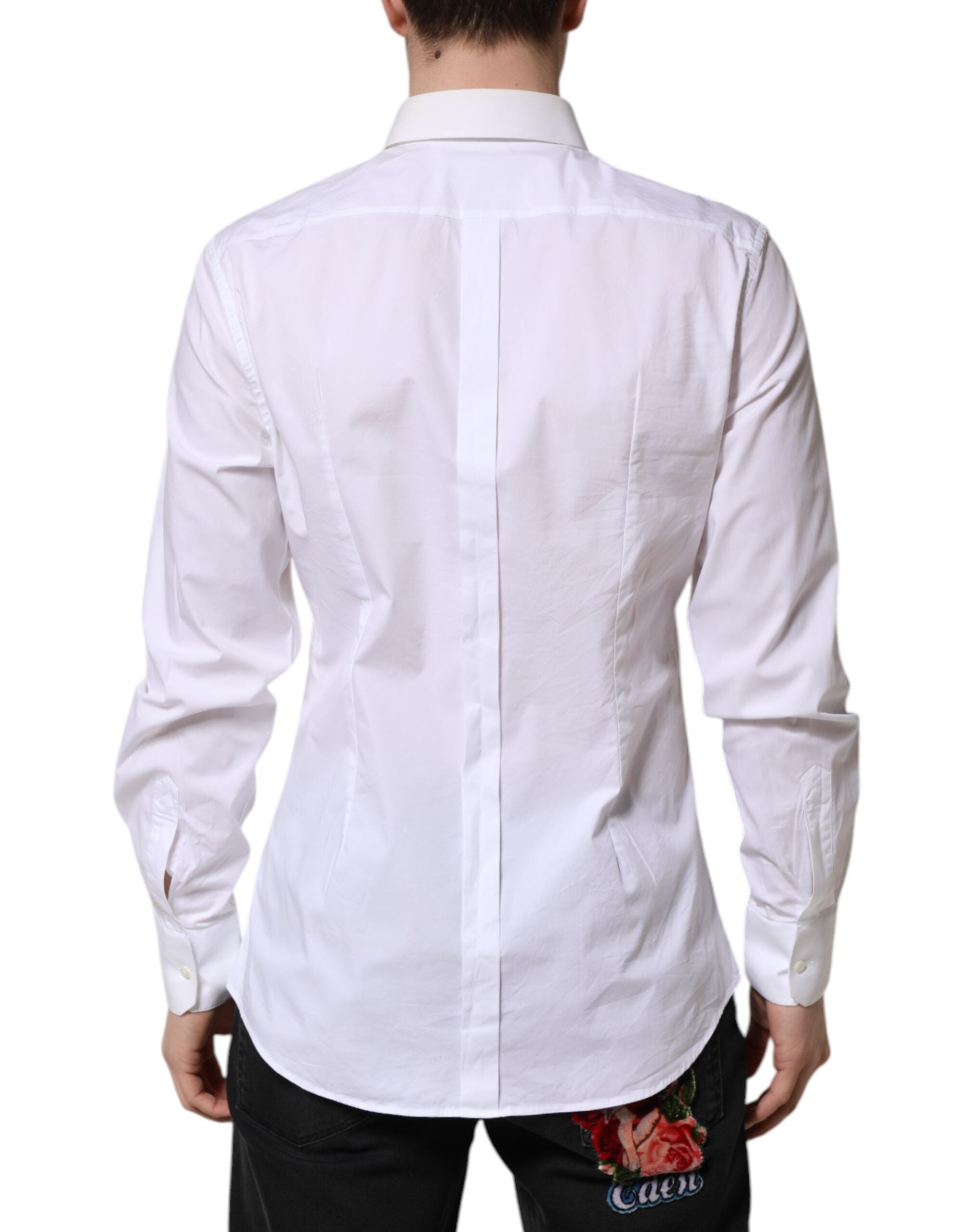 Dolce & Gabbana White GOLD Long Sleeve Dress Men Formal Shirt