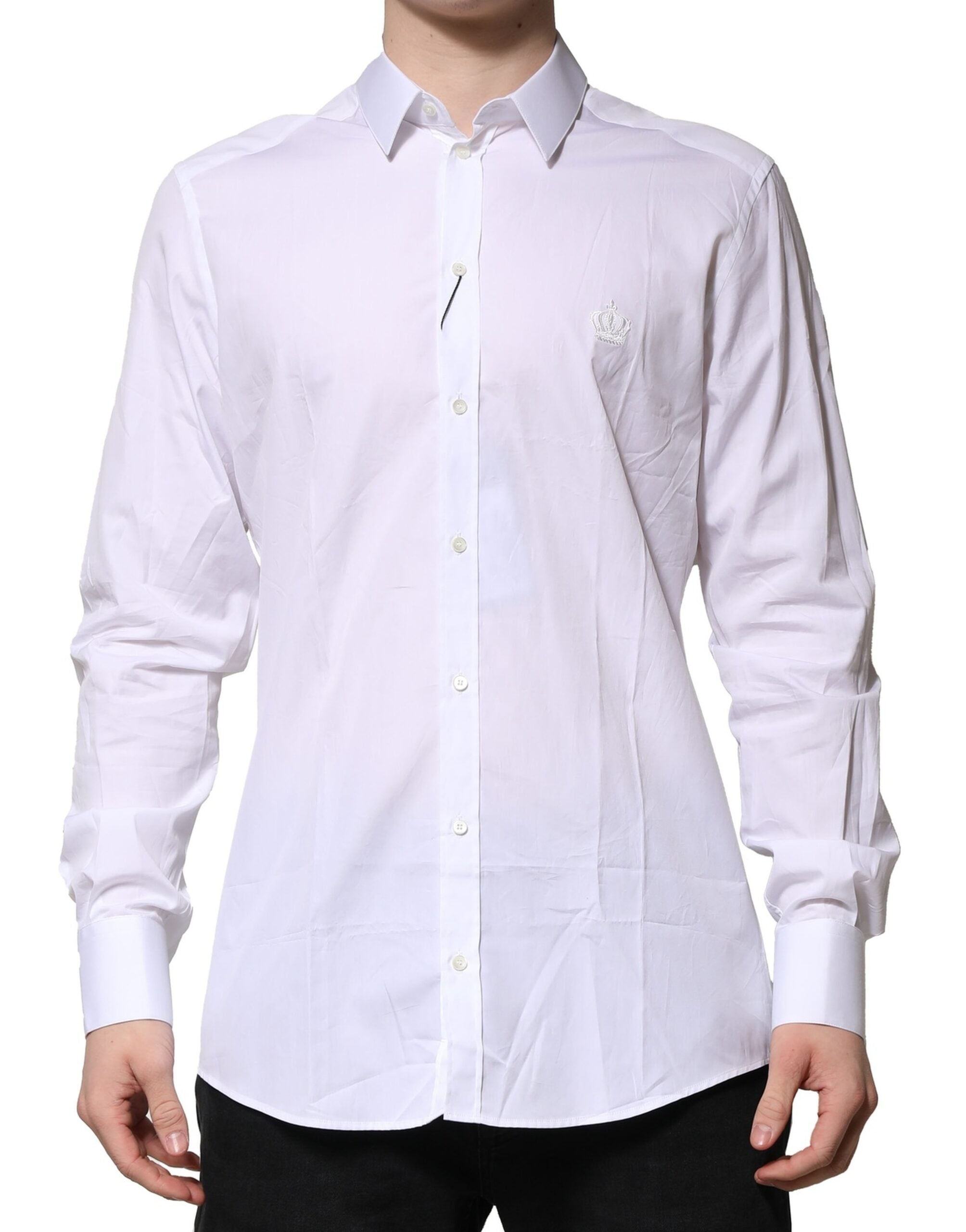 Dolce & Gabbana White GOLD Cotton Men Dress Formal Shirt