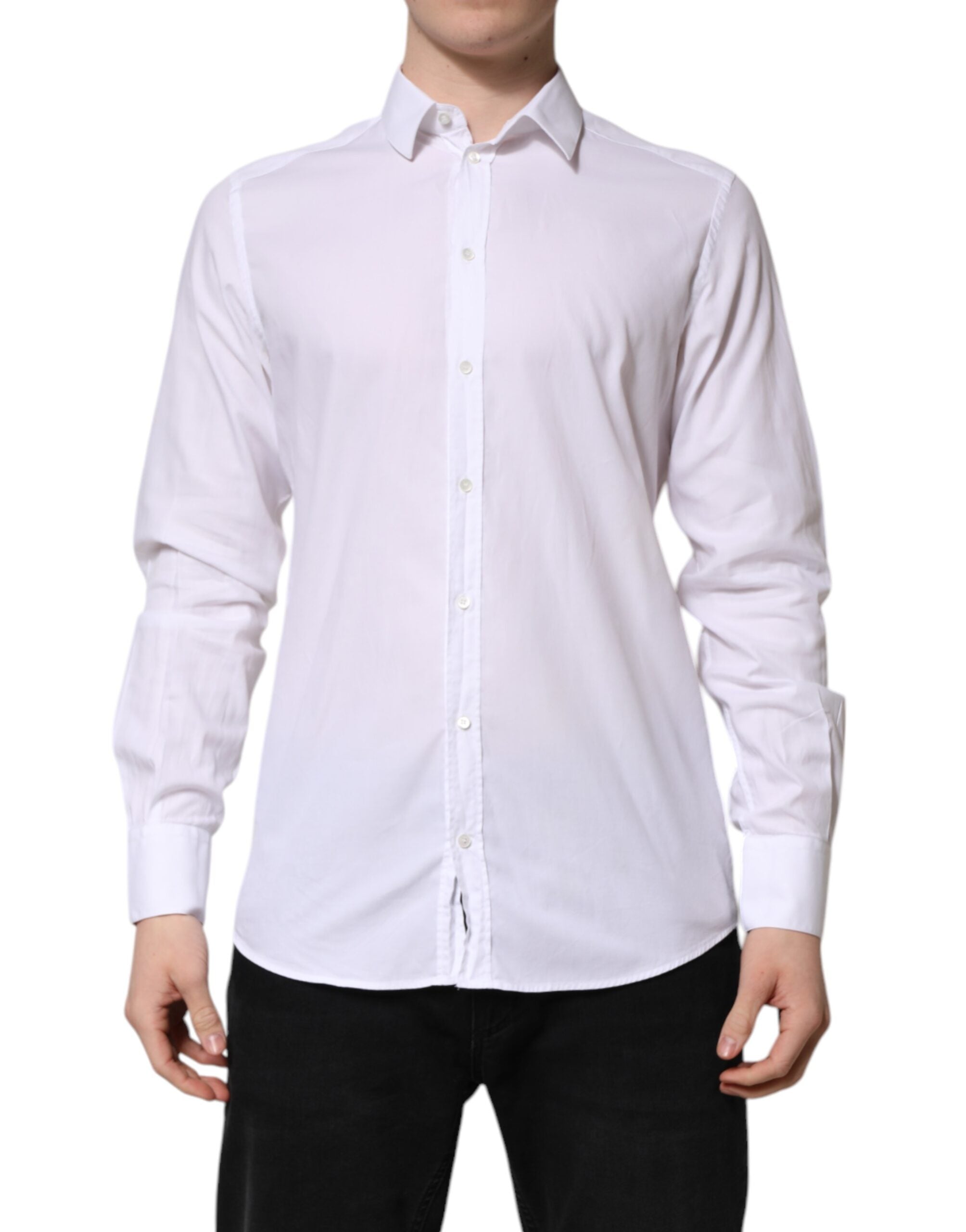 Dolce & Gabbana White GOLD Cotton Men Dress Formal Shirt