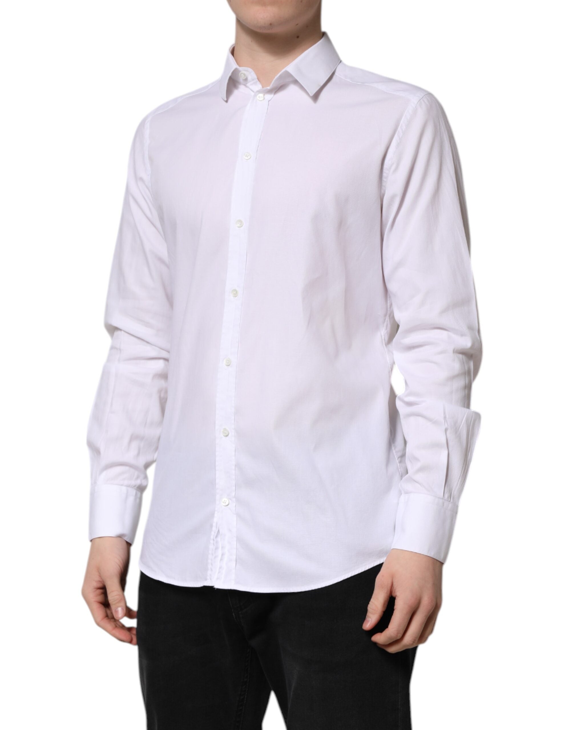 Dolce & Gabbana White GOLD Cotton Men Dress Formal Shirt