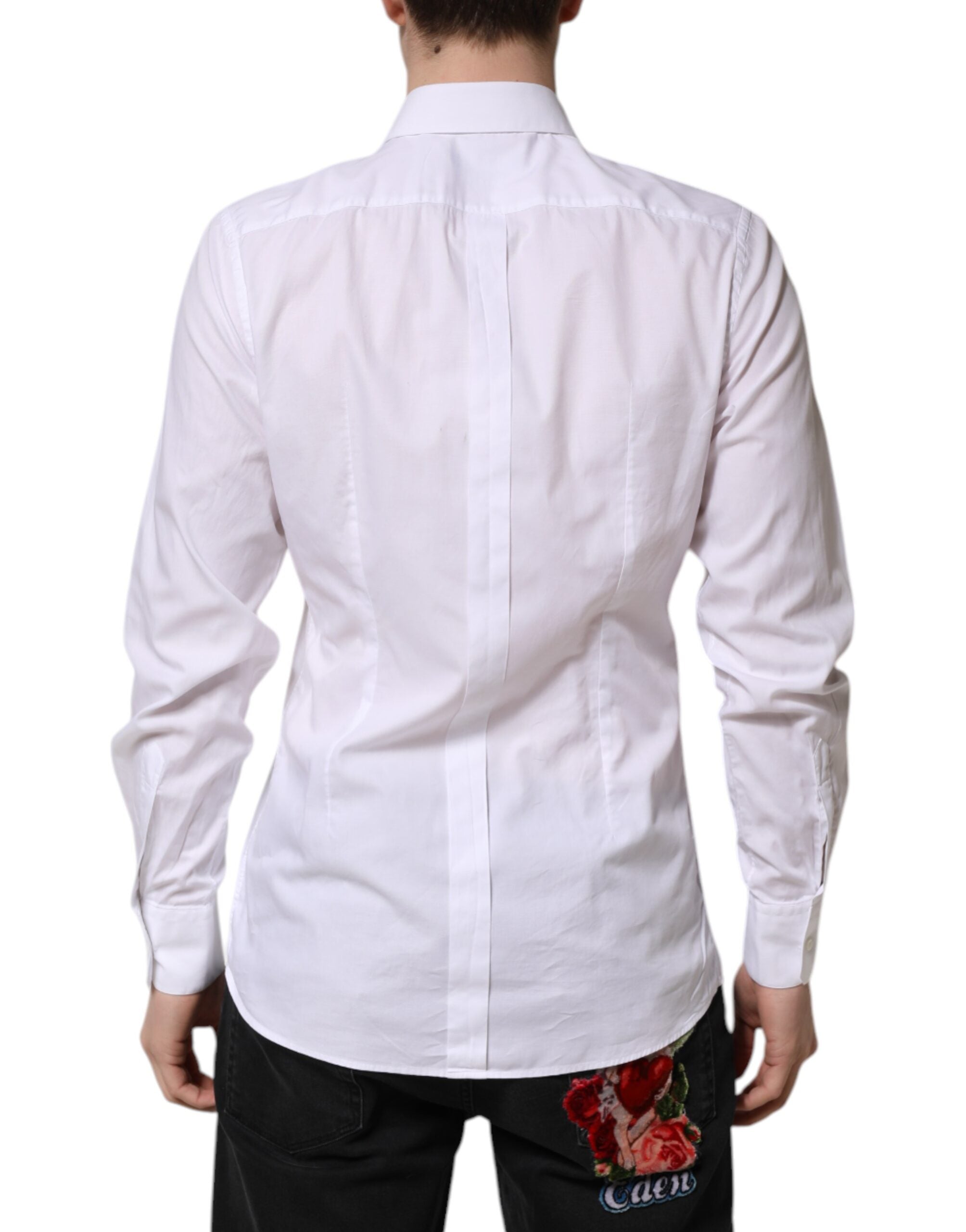 Dolce & Gabbana White GOLD Cotton Men Dress Formal Shirt