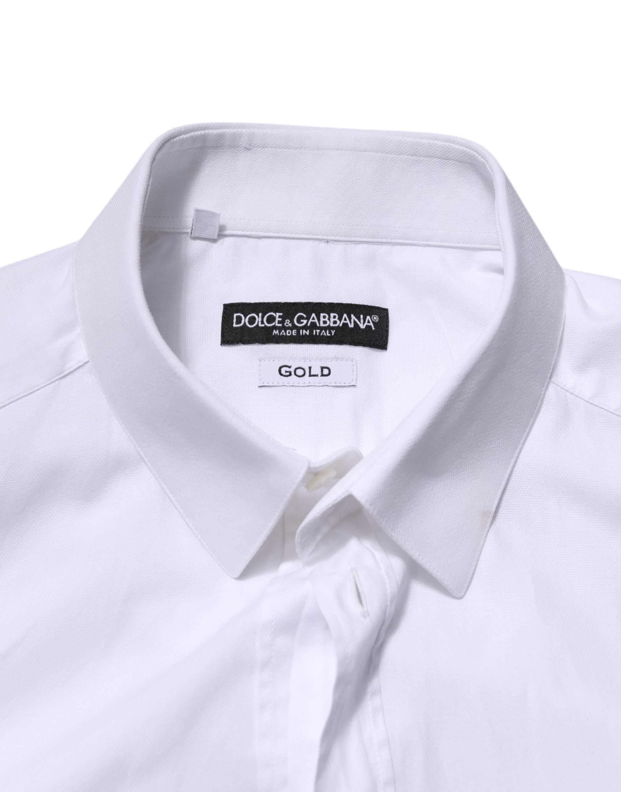 Dolce & Gabbana White GOLD Cotton Men Dress Formal Shirt