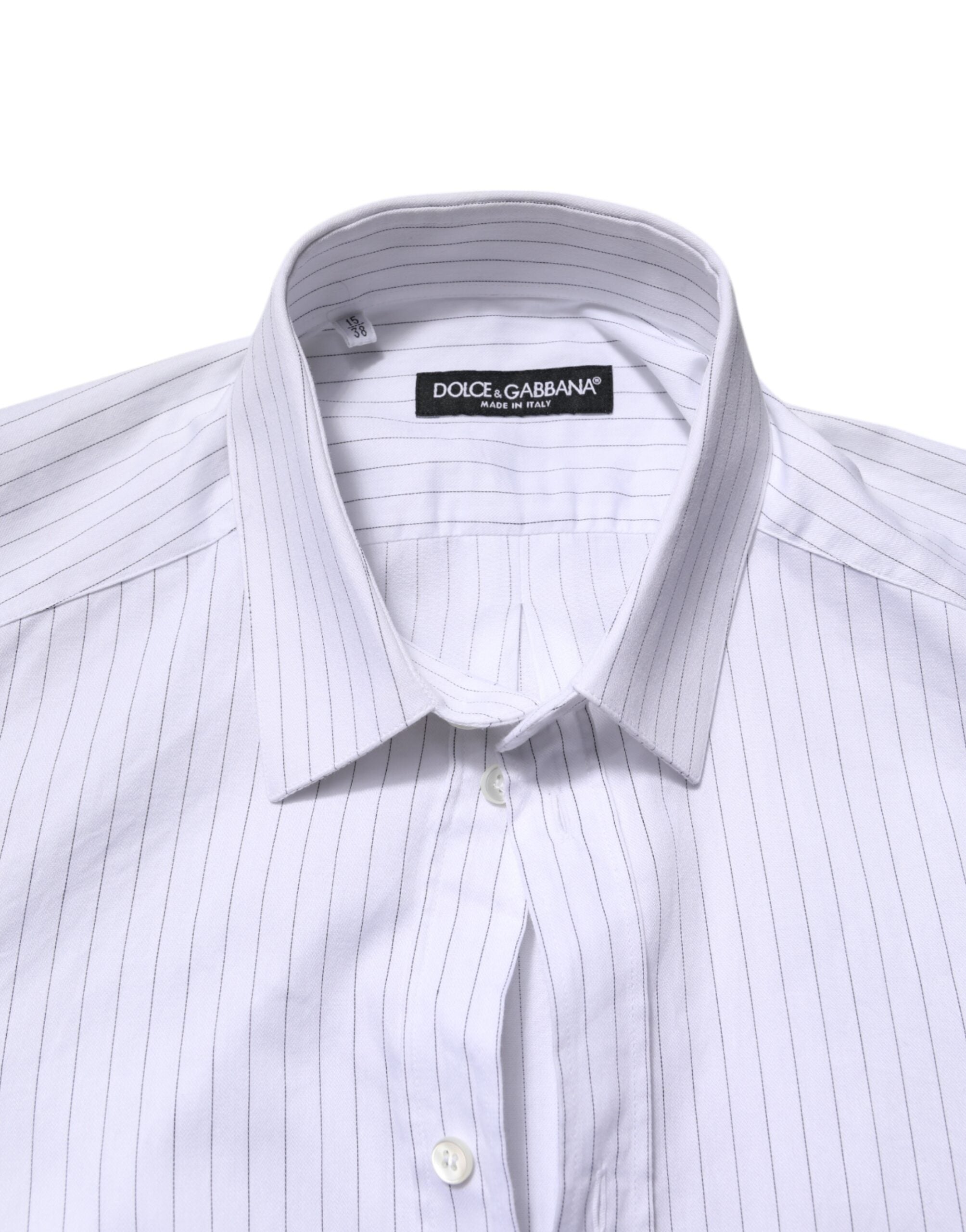 Dolce & Gabbana White Stripes Cotton Long Sleeve Formal Shirt