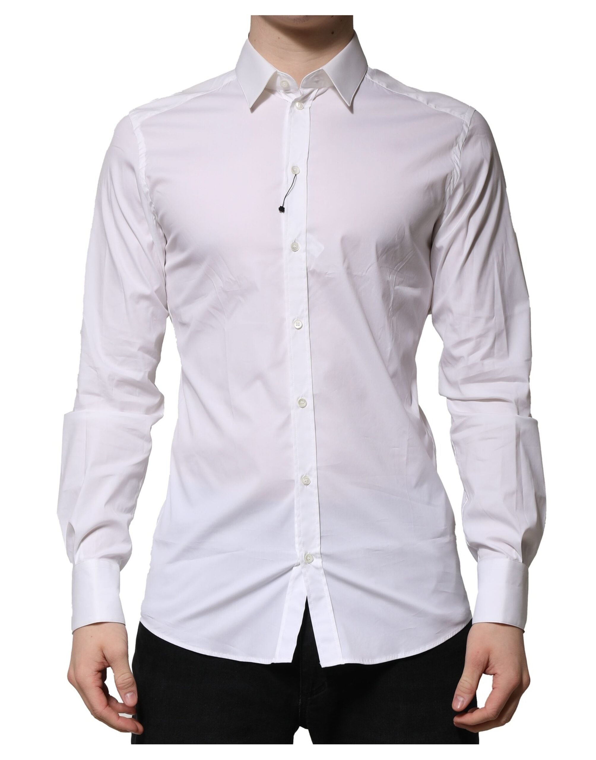 Dolce & Gabbana White Cotton Long Sleeves GOLD Formal Shirt