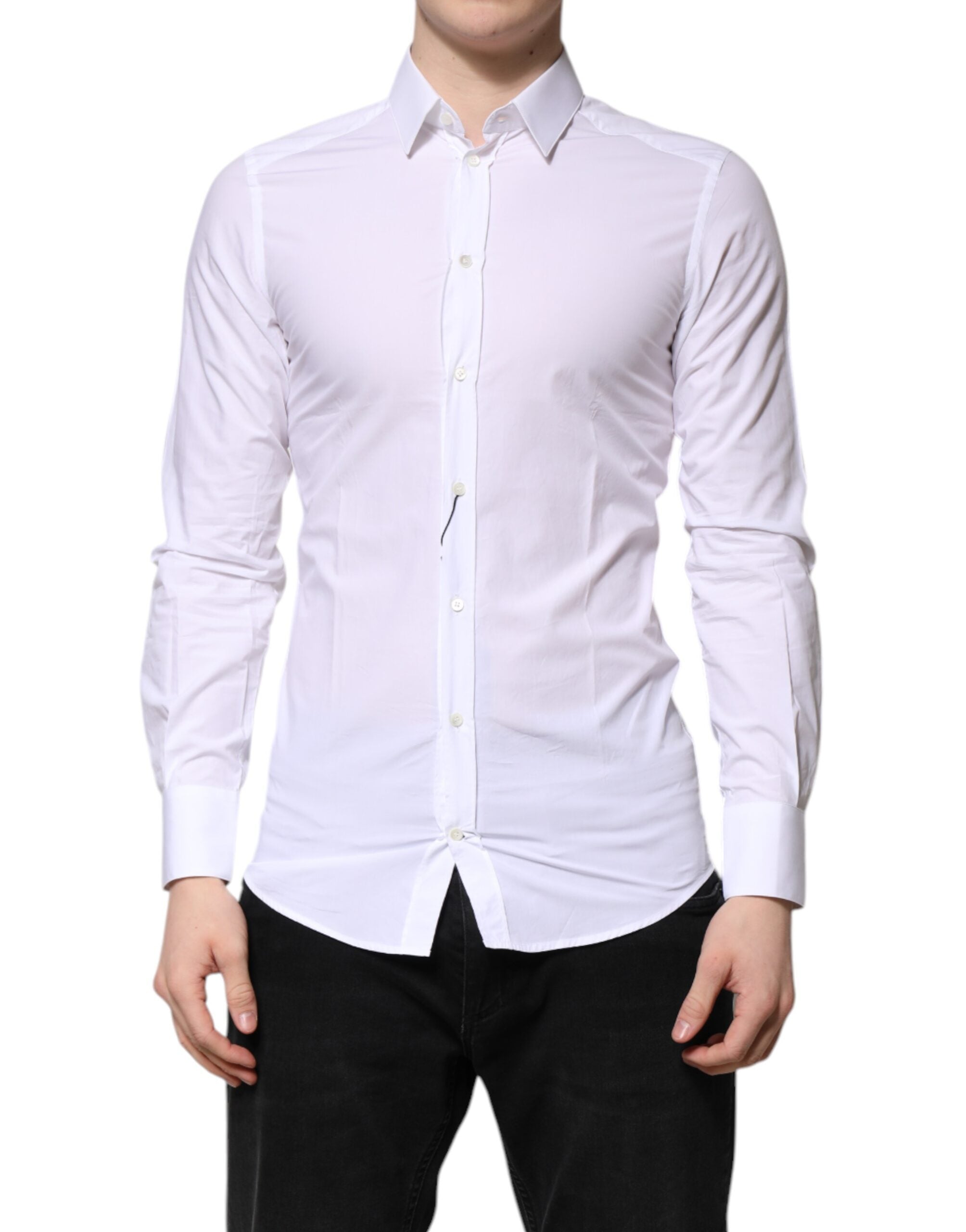 Dolce & Gabbana White GOLD Cotton Long Sleeve Formal Shirt