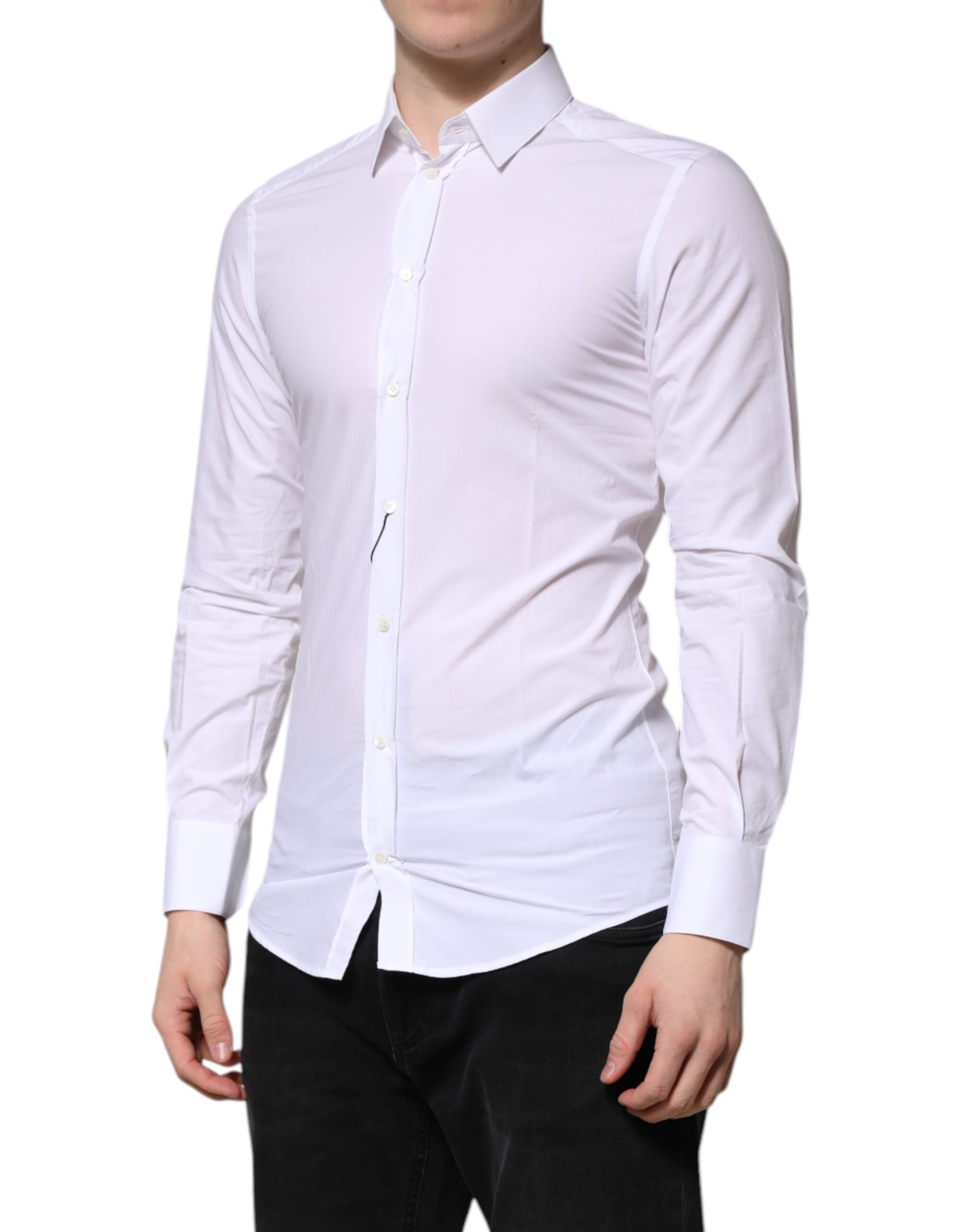 Dolce & Gabbana White GOLD Cotton Long Sleeve Formal Shirt