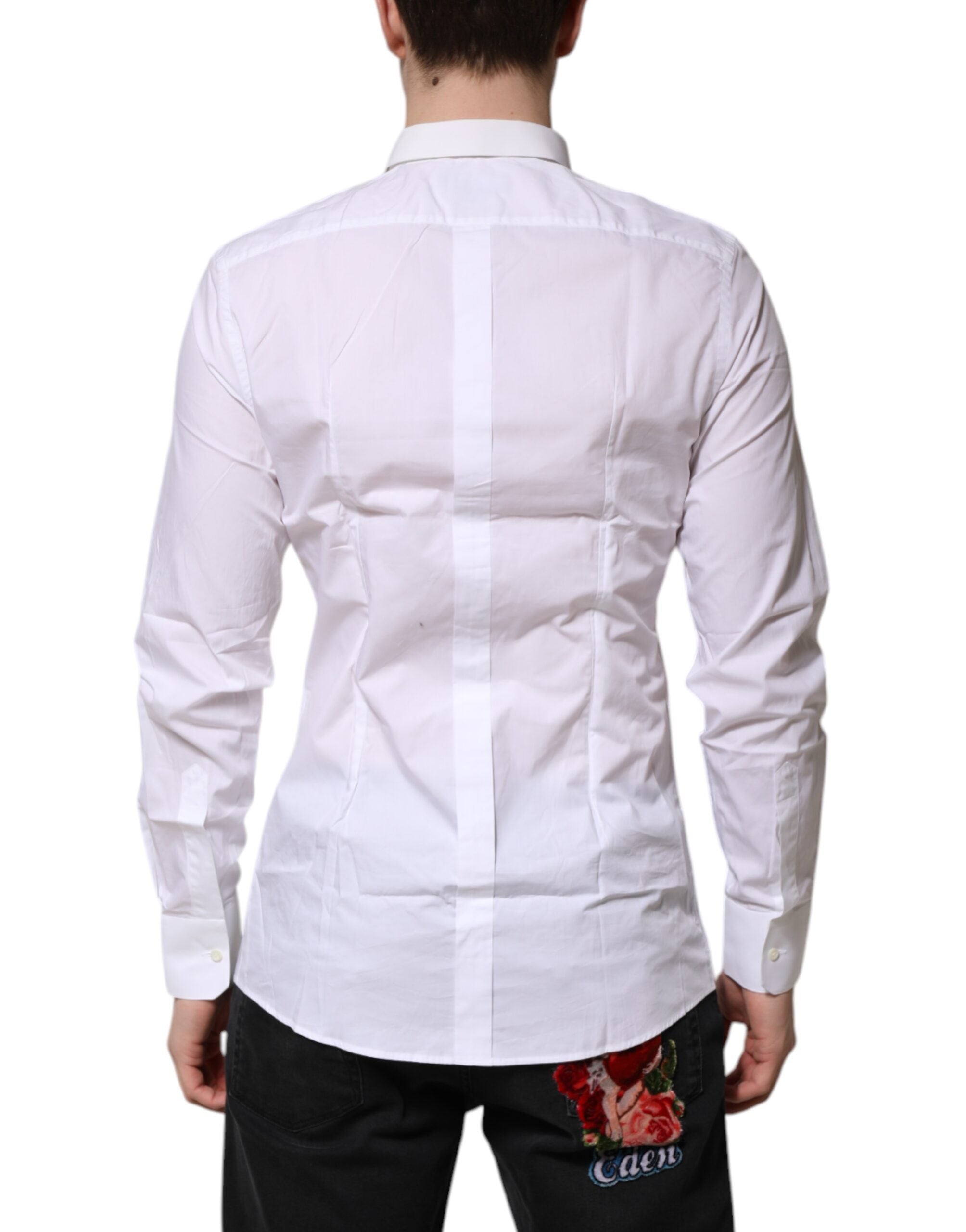 Dolce & Gabbana White GOLD Cotton Long Sleeves Men Formal Shirt