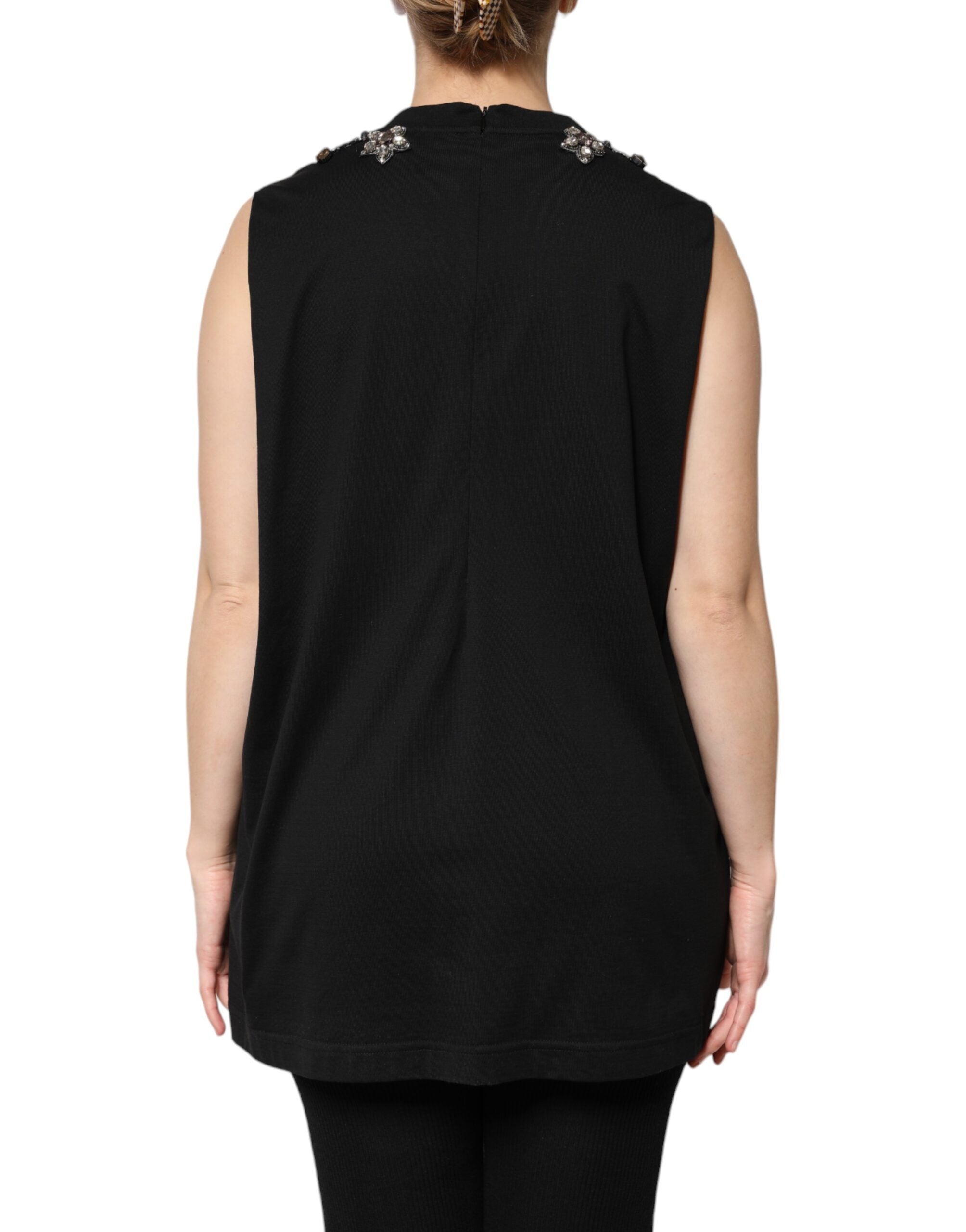 Dolce & Gabbana Black Cotton Rhinestone Embellished Tank Top
