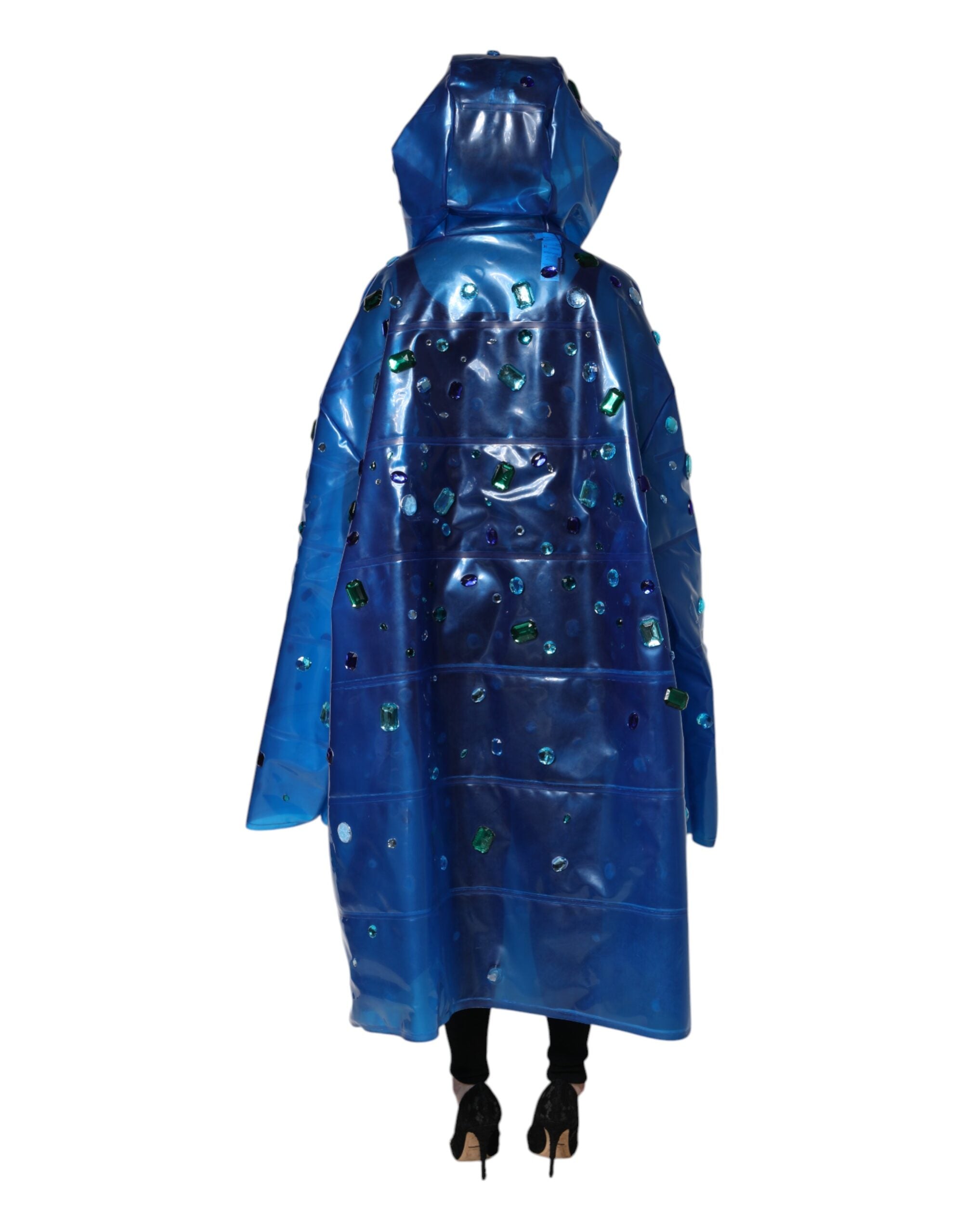 Dolce & Gabbana Blue Crystal Hooded Raincoat Jacket