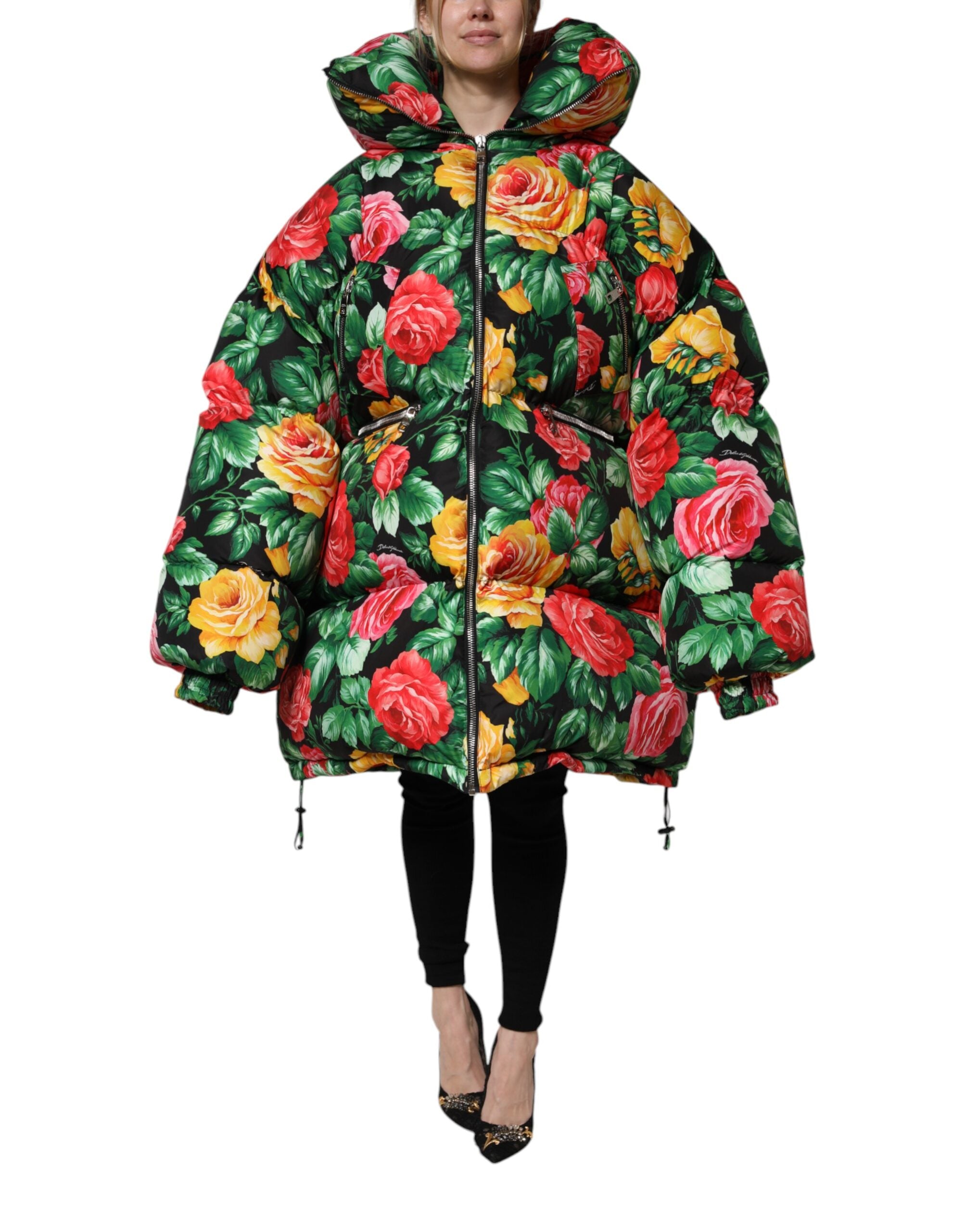 Dolce & Gabbana Multicolor Floral Puffer Hooded Jacket