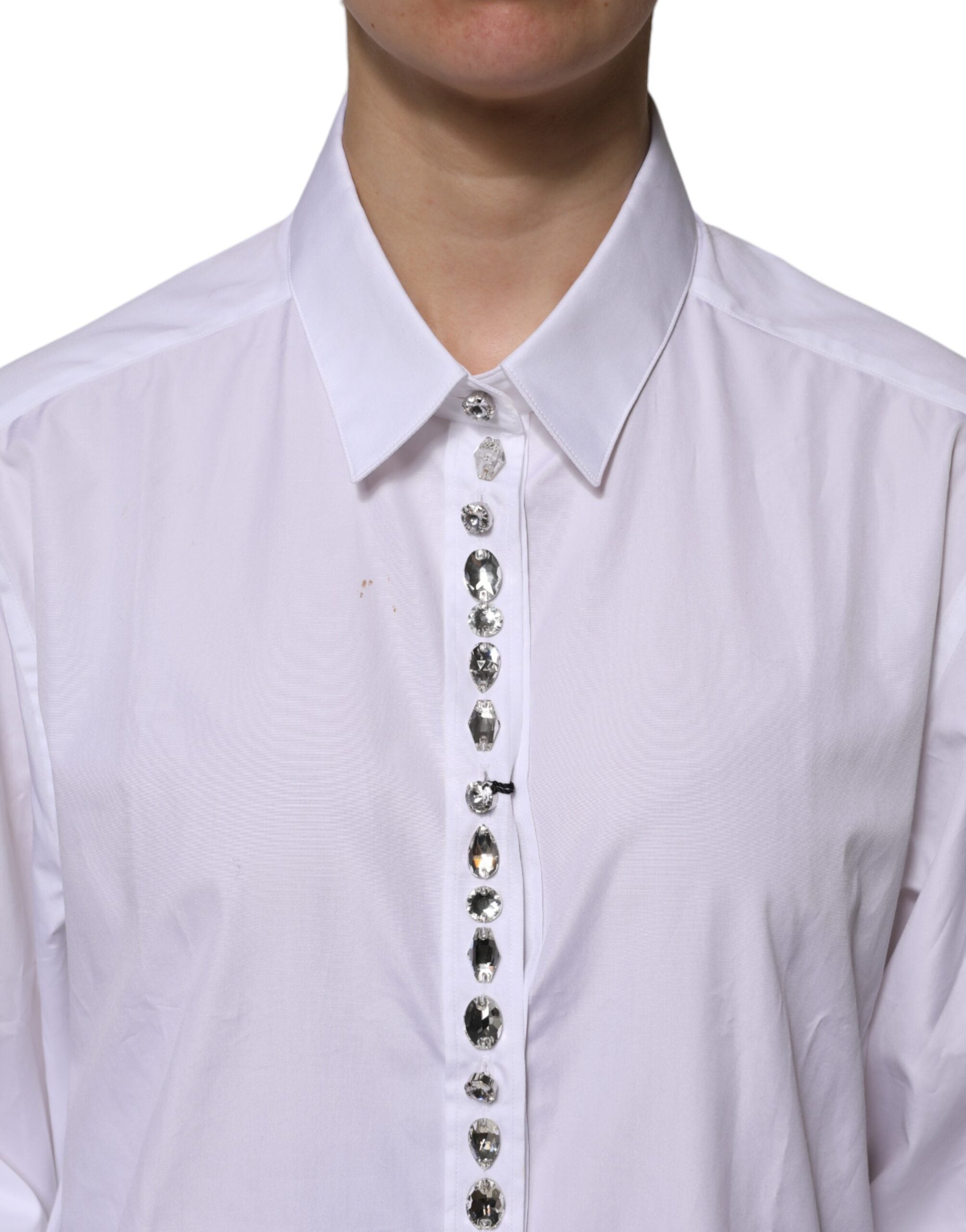 Dolce & Gabbana White Rhinestone Embellish Long Sleeves Top