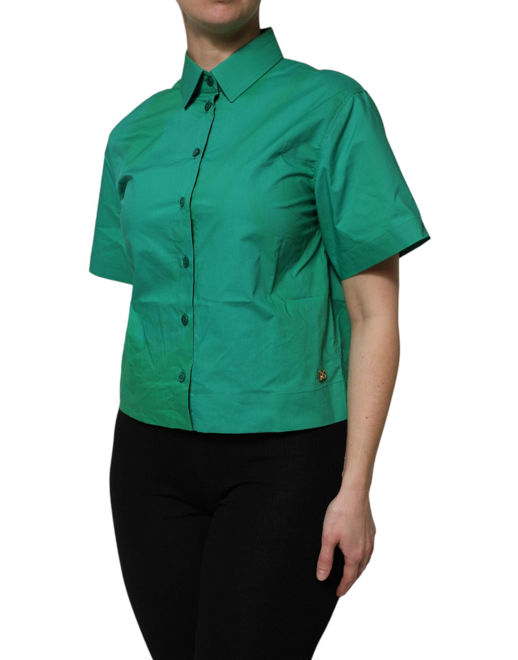 Dolce & Gabbana Green Collared Cotton Short Sleeves Blouse Top