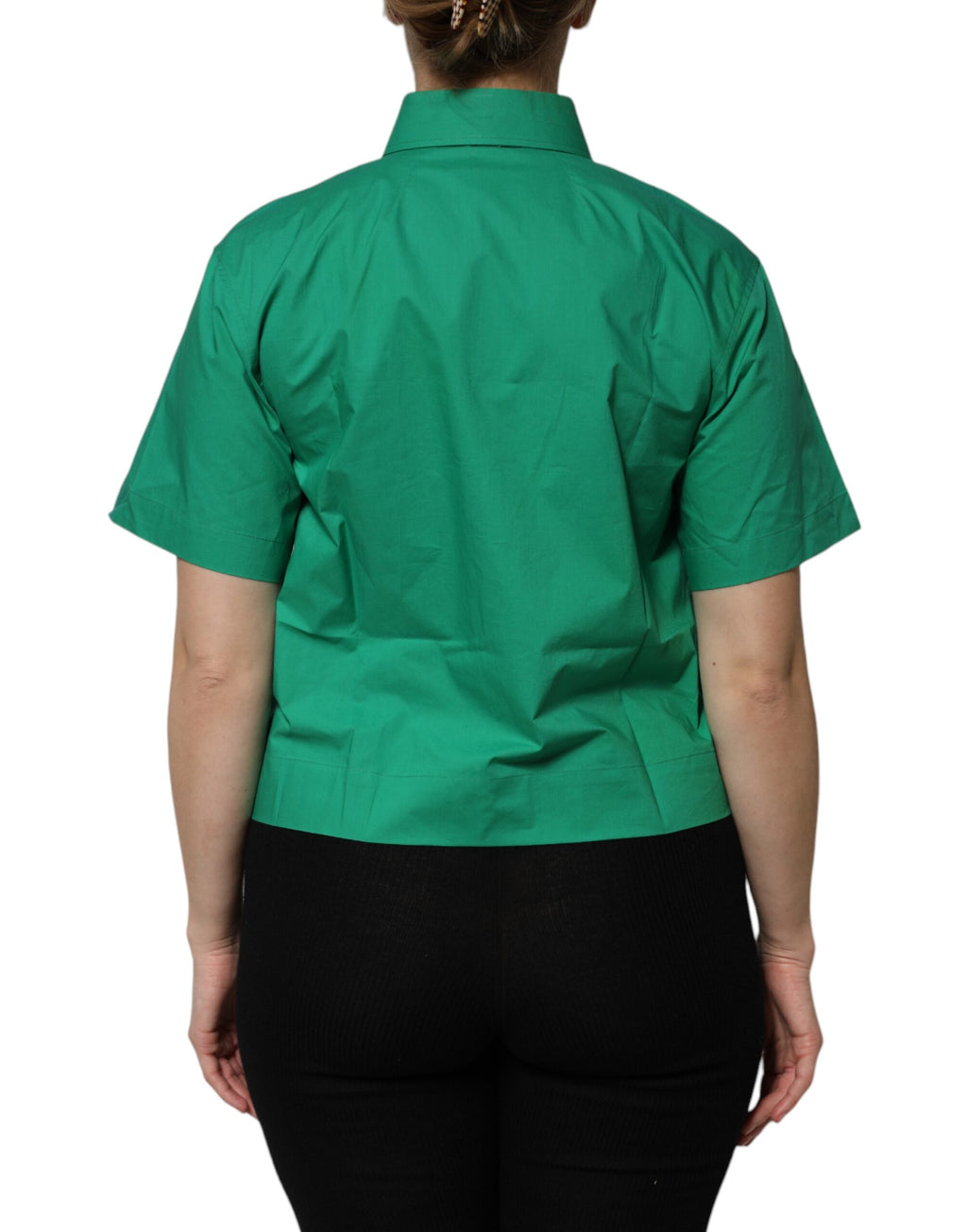 Dolce & Gabbana Green Collared Cotton Short Sleeves Blouse Top
