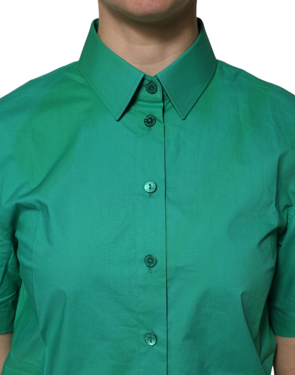 Dolce & Gabbana Green Collared Cotton Short Sleeves Blouse Top
