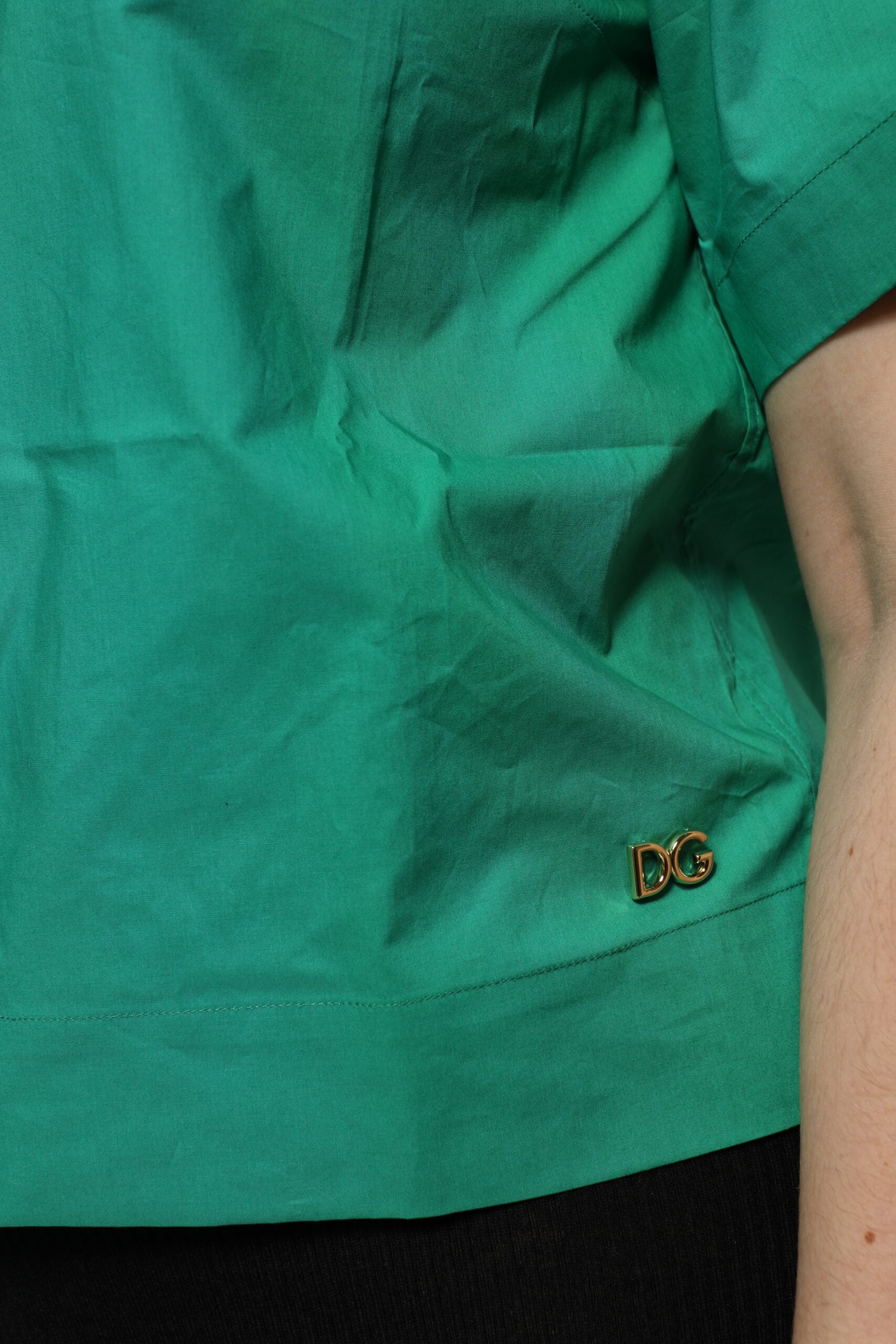 Dolce & Gabbana Green Collared Cotton Short Sleeves Blouse Top