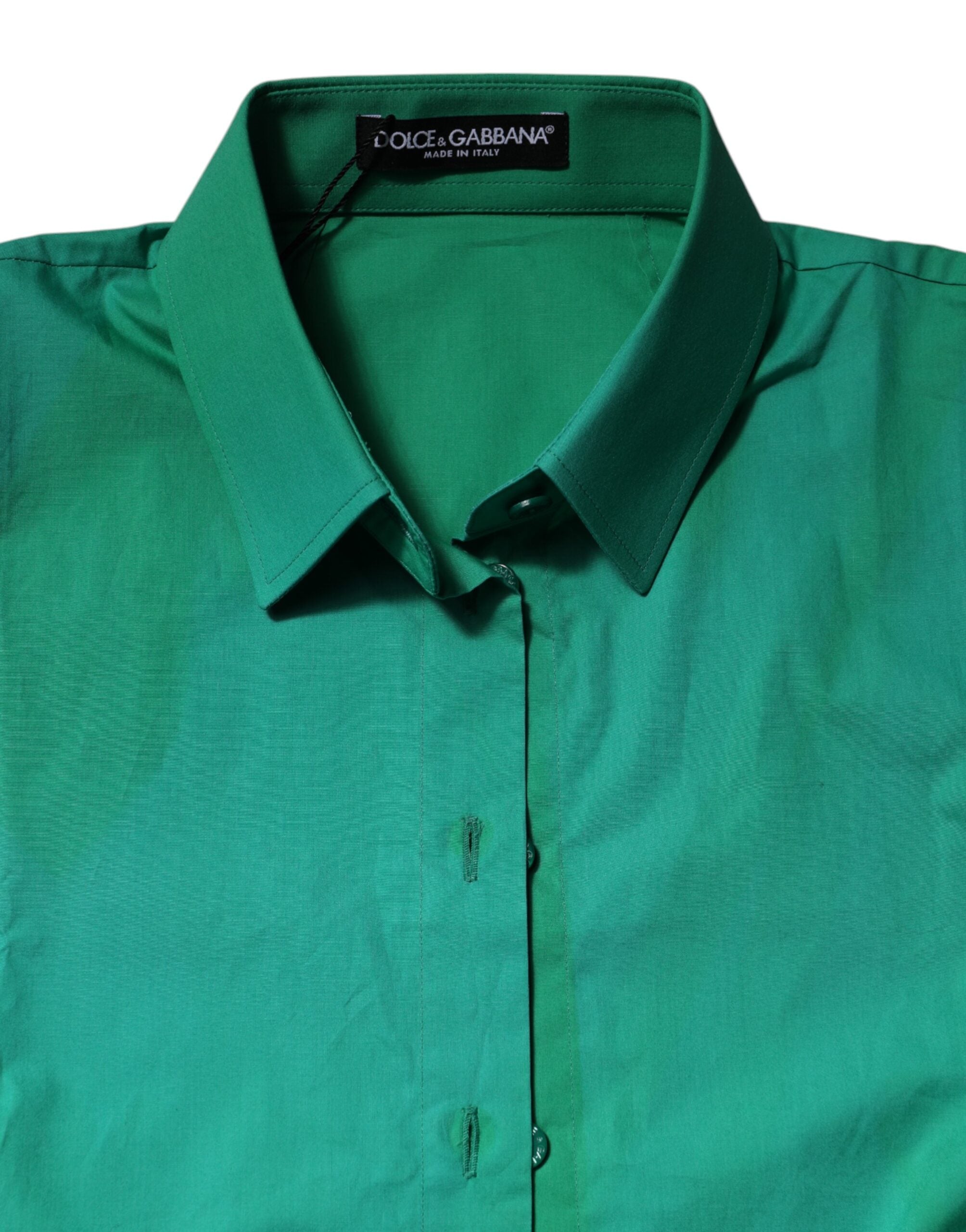 Dolce & Gabbana Green Collared Cotton Short Sleeves Blouse Top