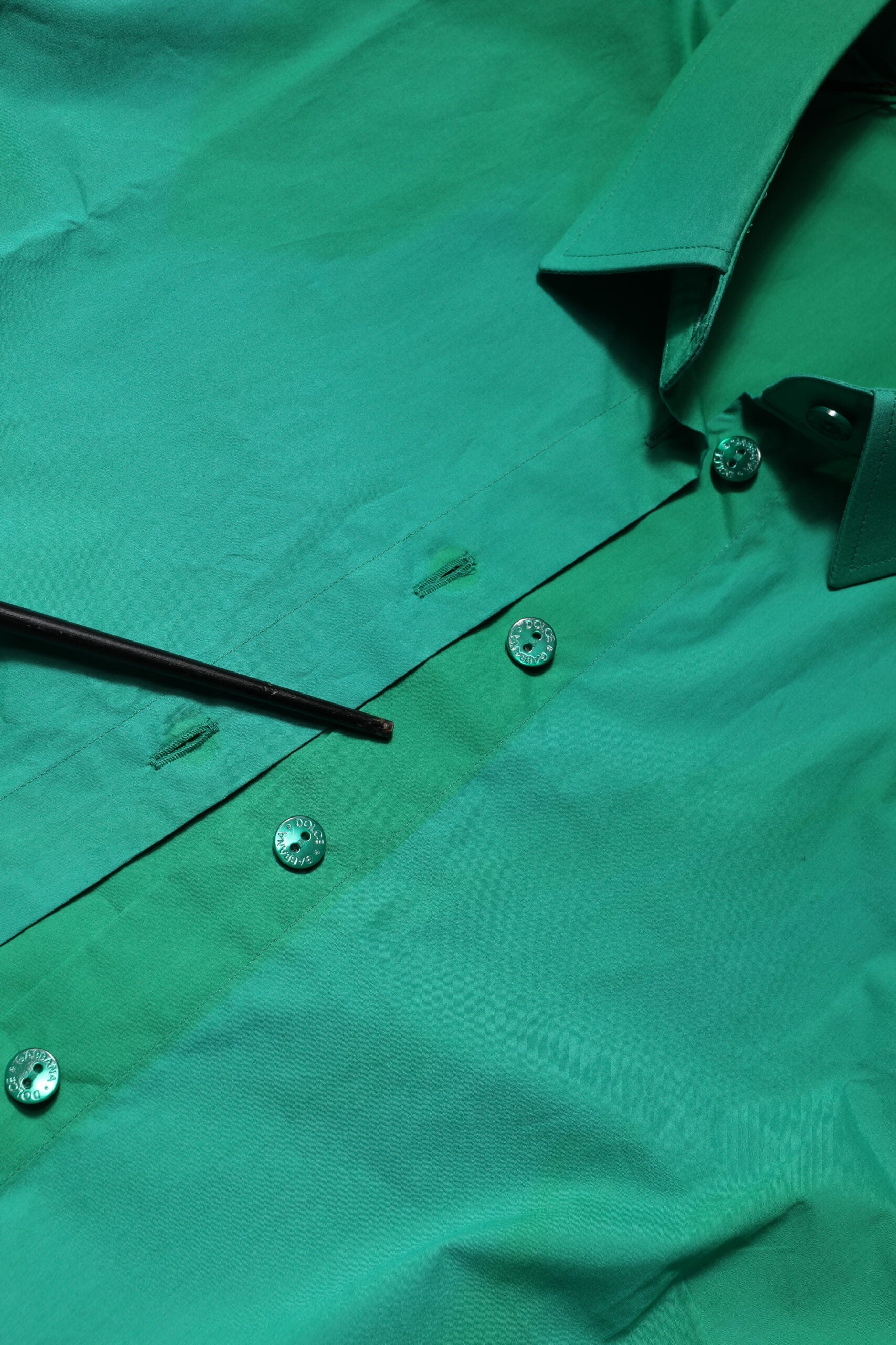 Dolce & Gabbana Green Collared Cotton Short Sleeves Blouse Top