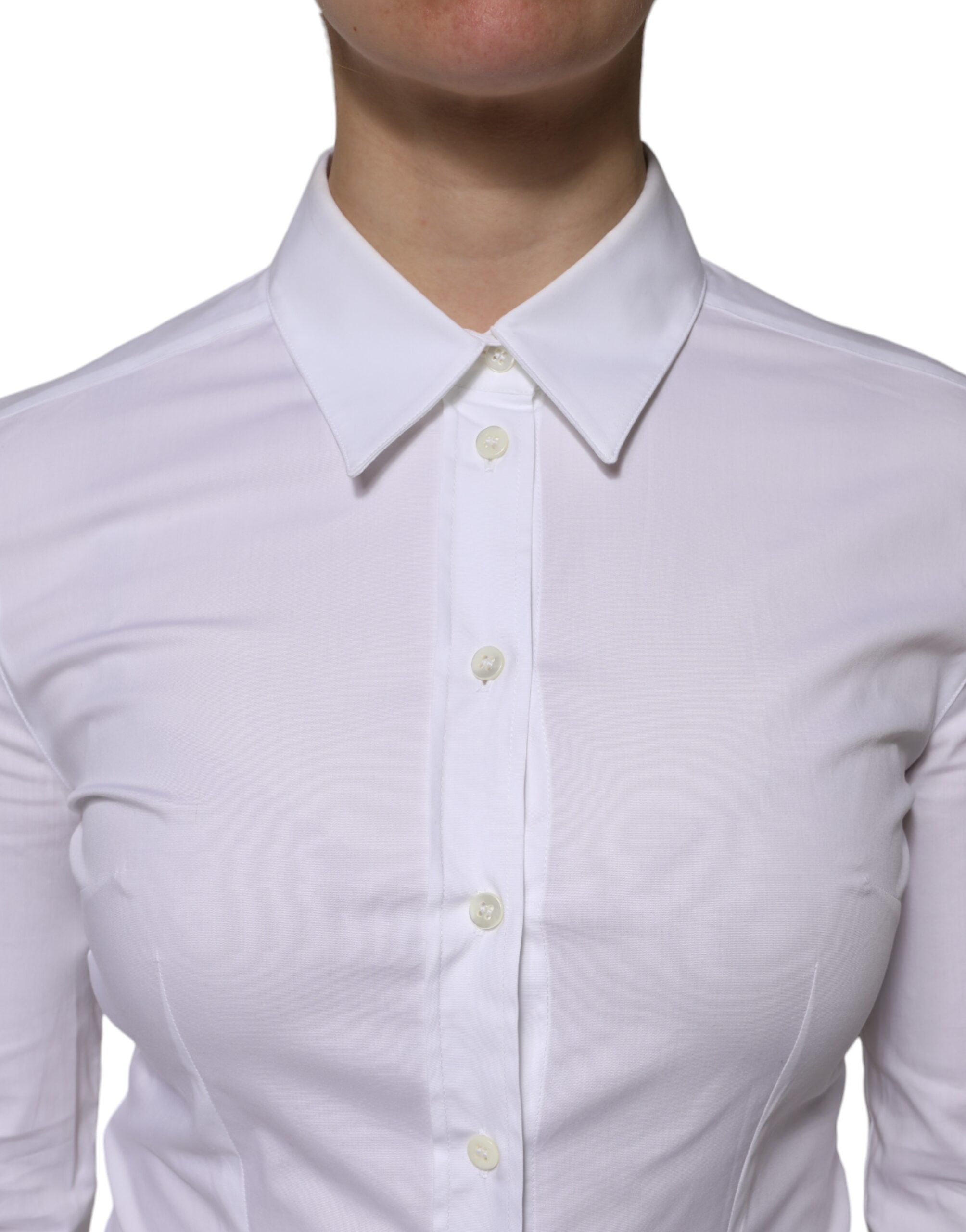 Dolce & Gabbana White Cotton Collared Long Sleeves Blouse Top