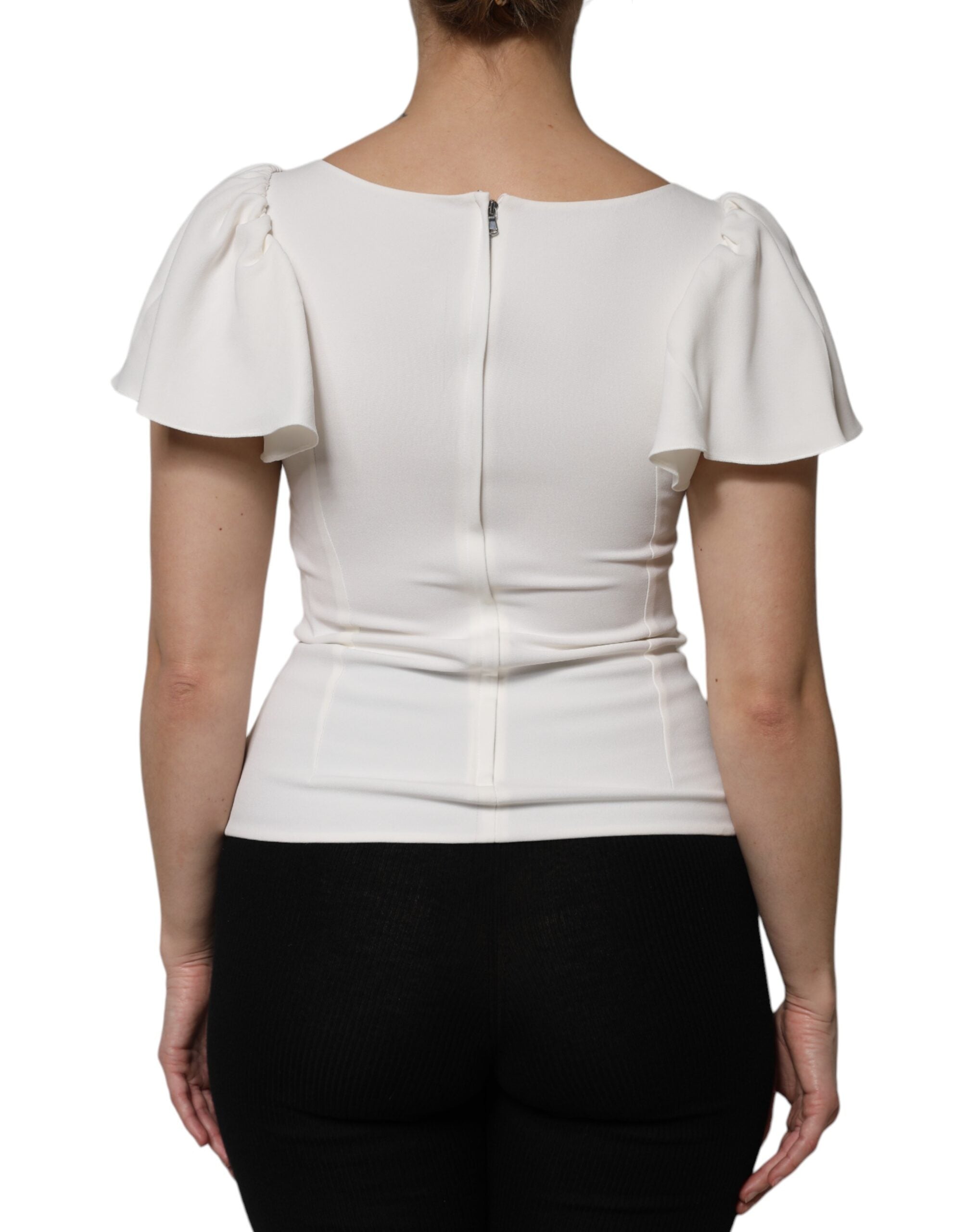 Dolce & Gabbana White Viscose Round Neck Short Sleeves Top
