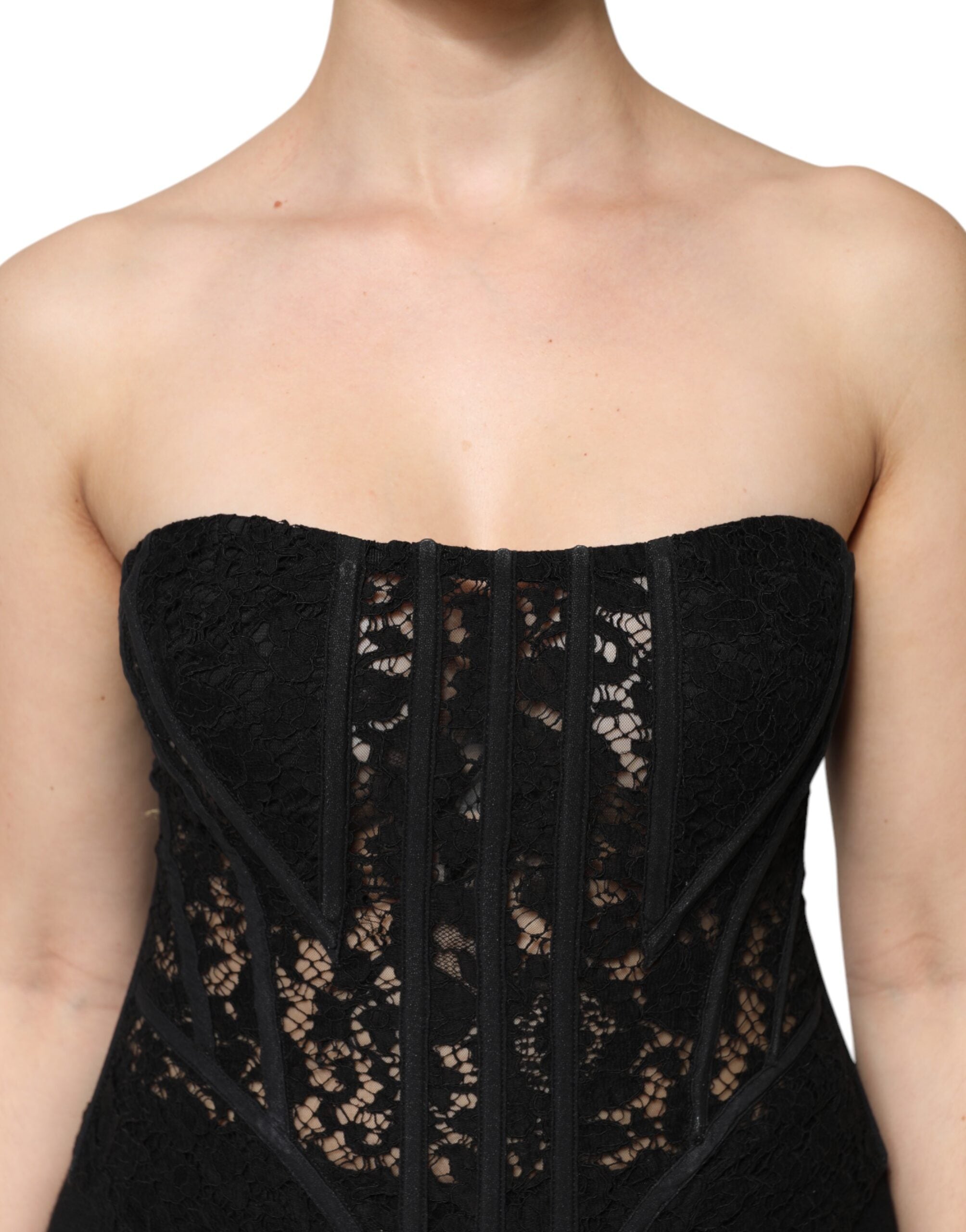 Dolce & Gabbana Black Cotton Floral Lace Corset Bustier Top