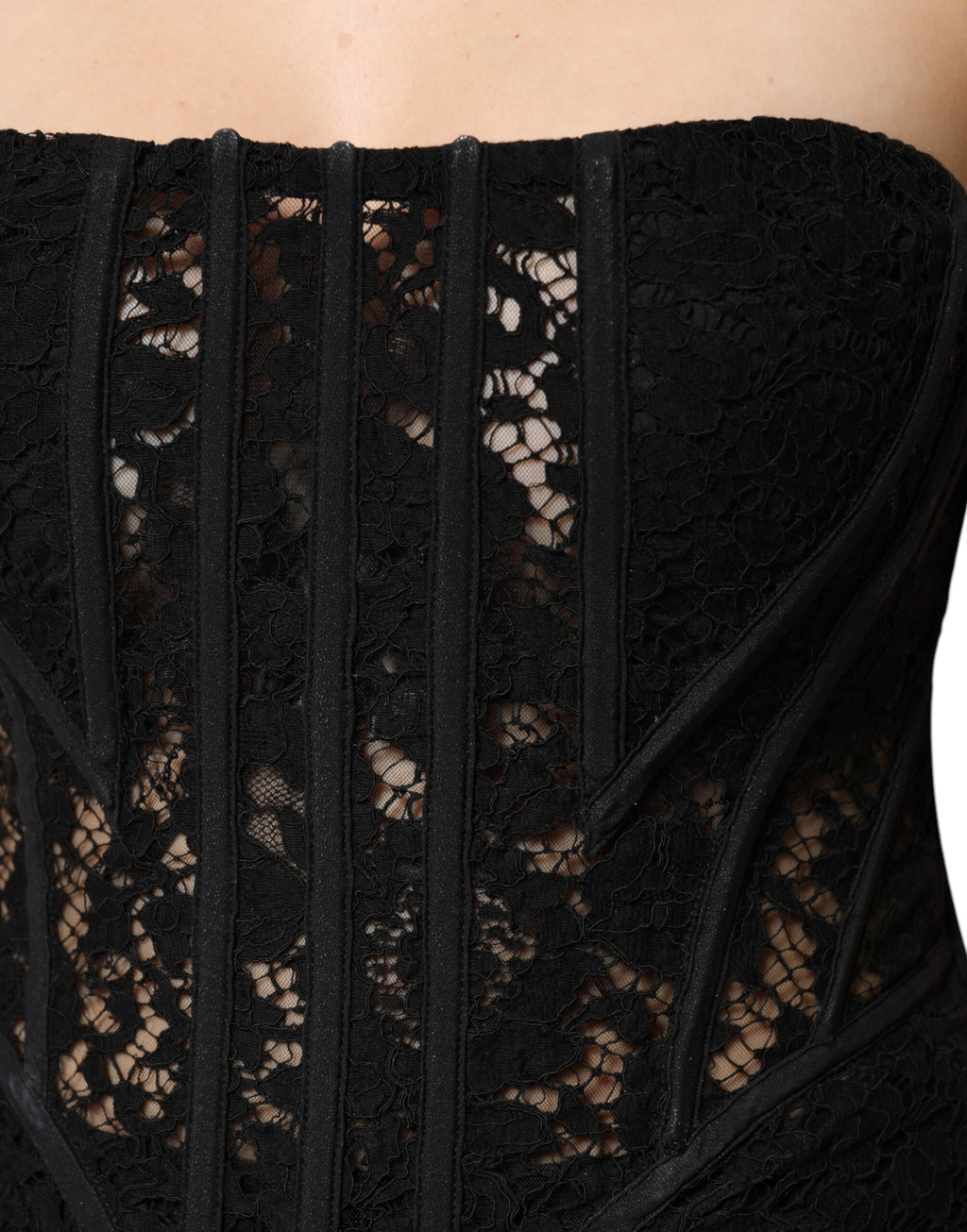 Dolce & Gabbana Black Cotton Floral Lace Corset Bustier Top