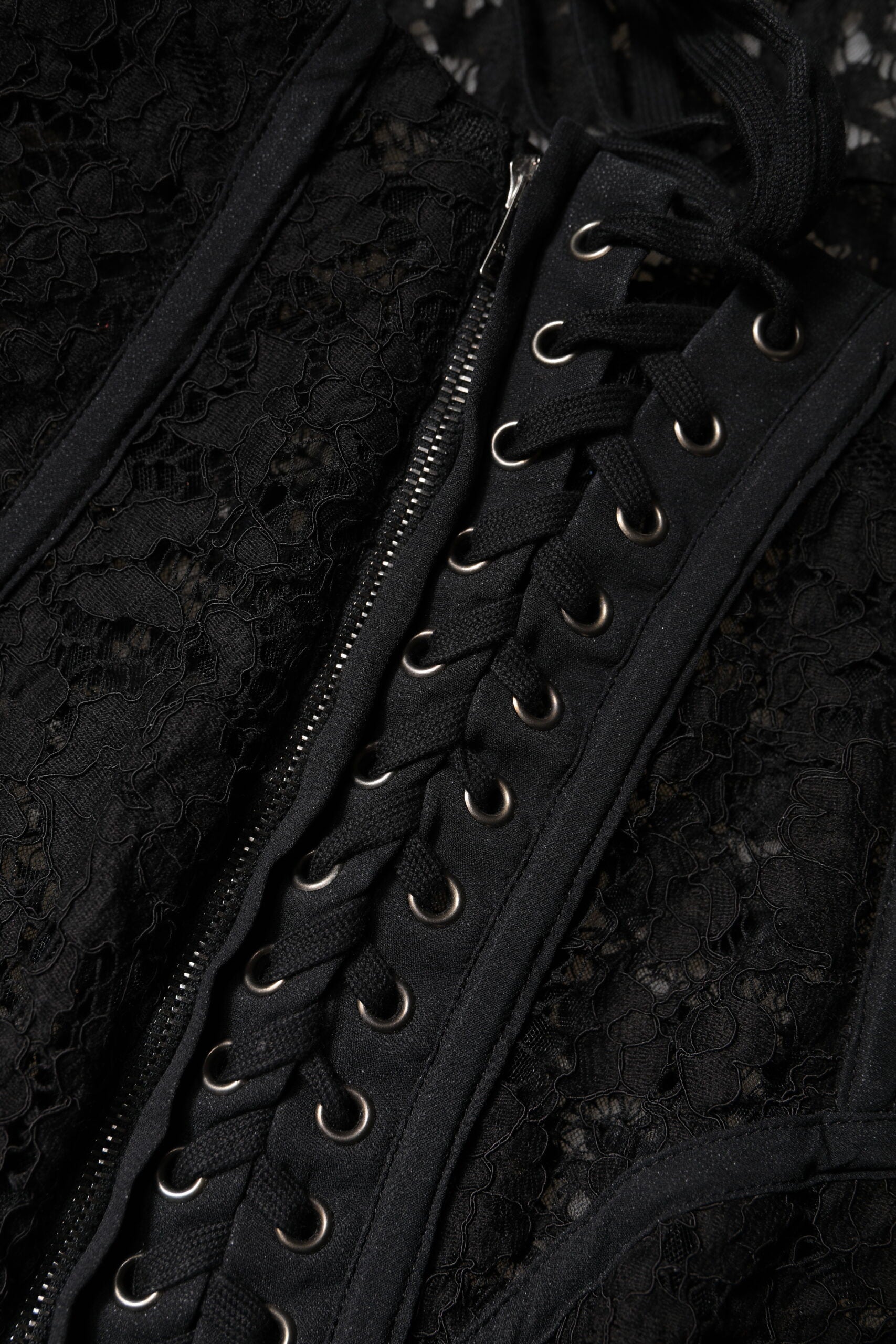 Dolce & Gabbana Black Cotton Floral Lace Corset Bustier Top