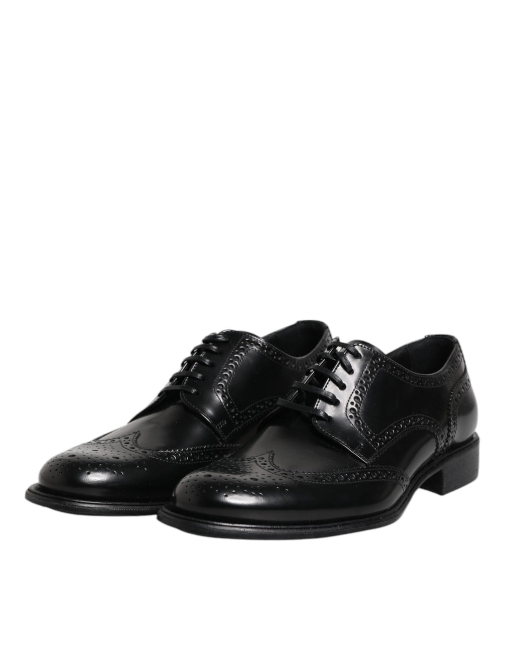 Dolce & Gabbana Black Leather Derby Wingtip Formal Shoes