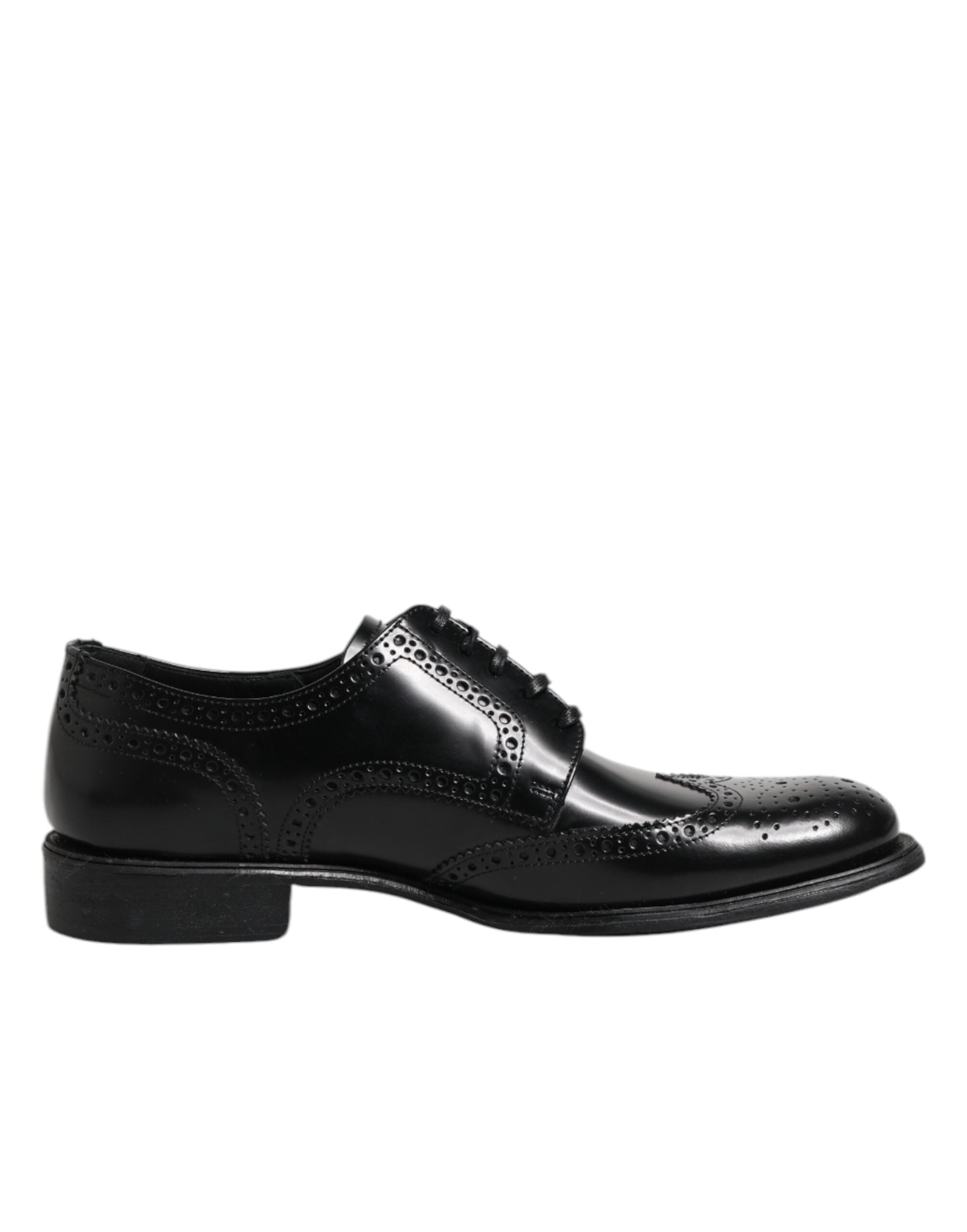 Dolce & Gabbana Black Leather Derby Wingtip Formal Shoes