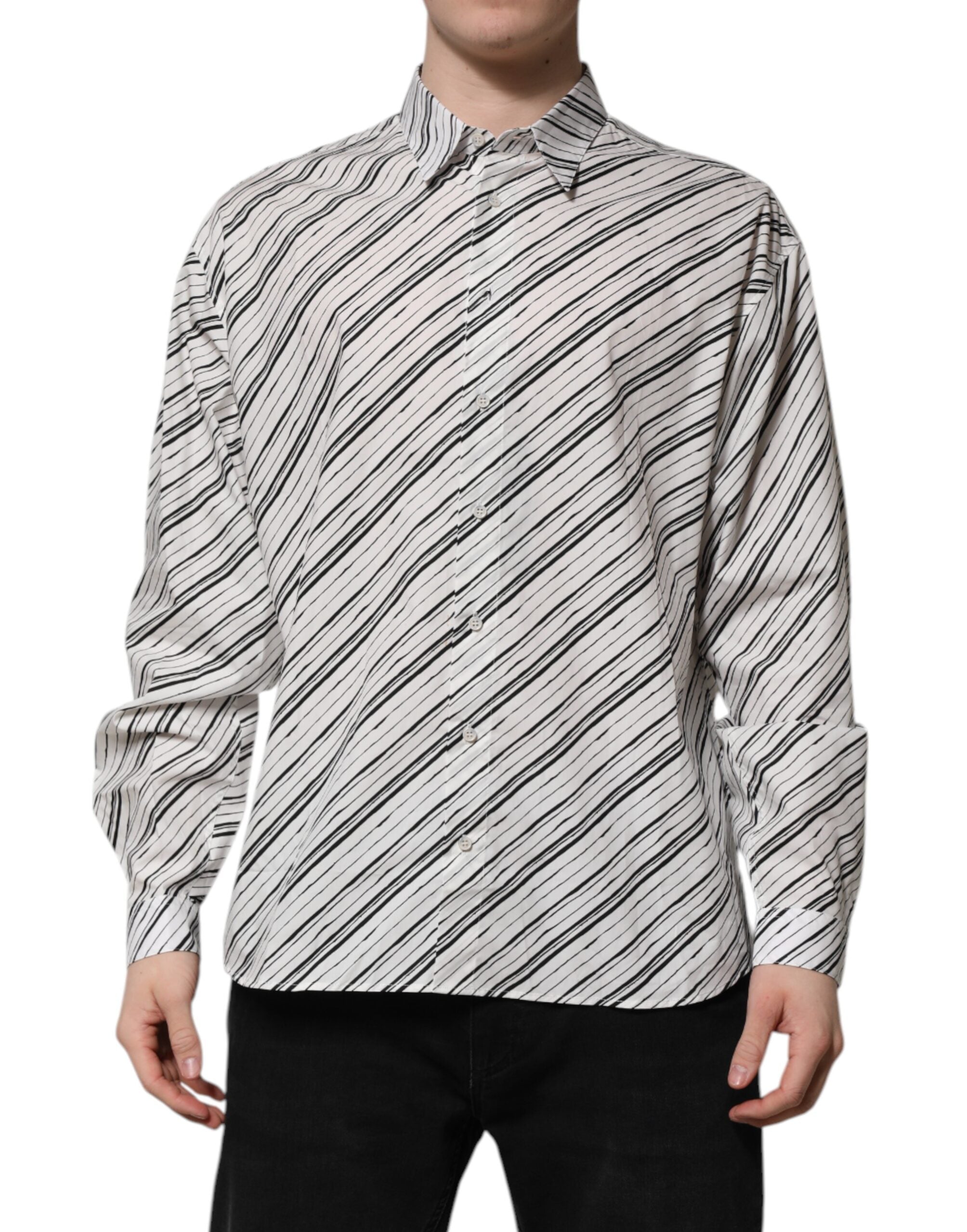 Dolce & Gabbana White Striped Long Sleeves Men Formal Shirt