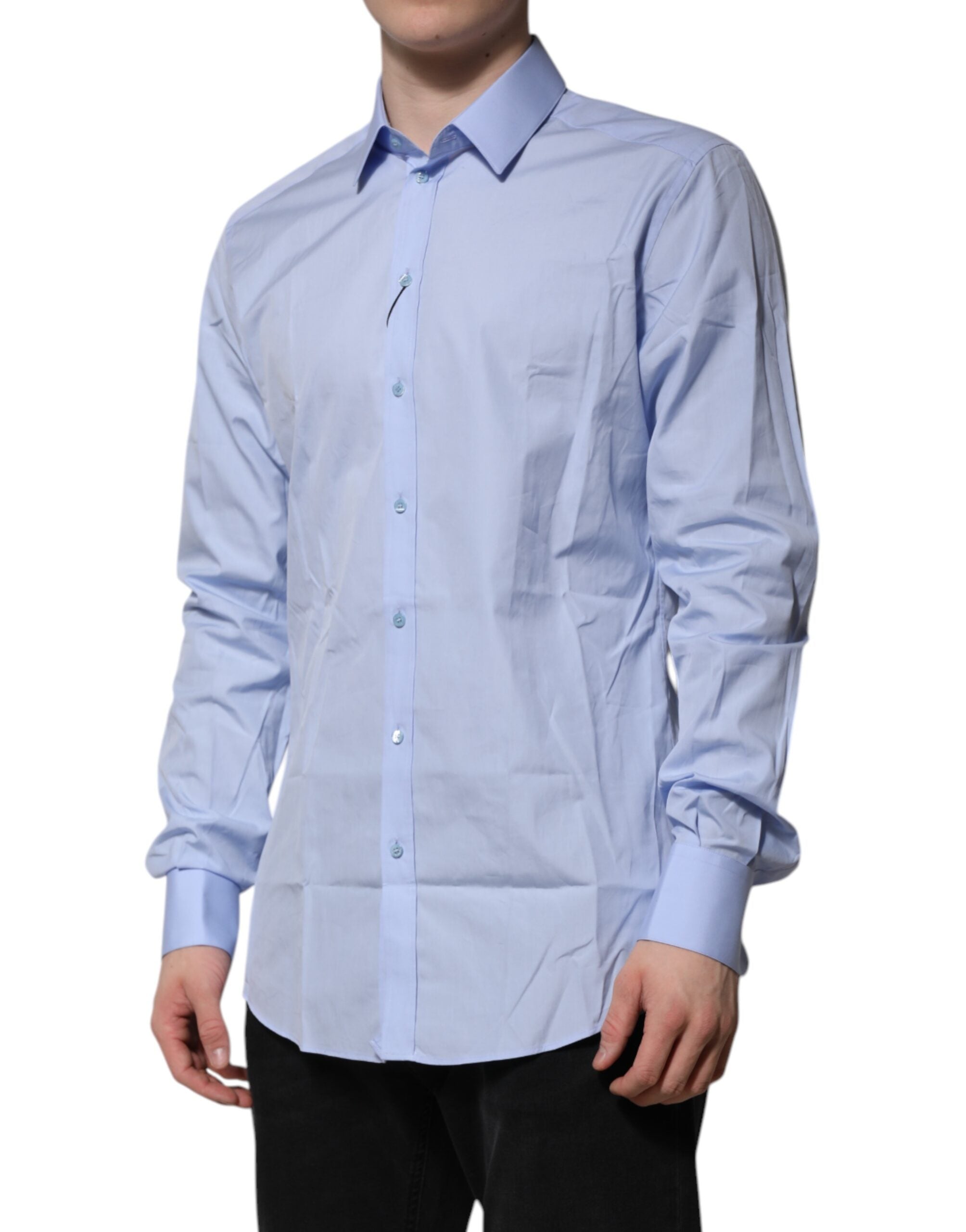 Dolce & Gabbana Blue Cotton GOLD Long Sleeves Dress Shirt