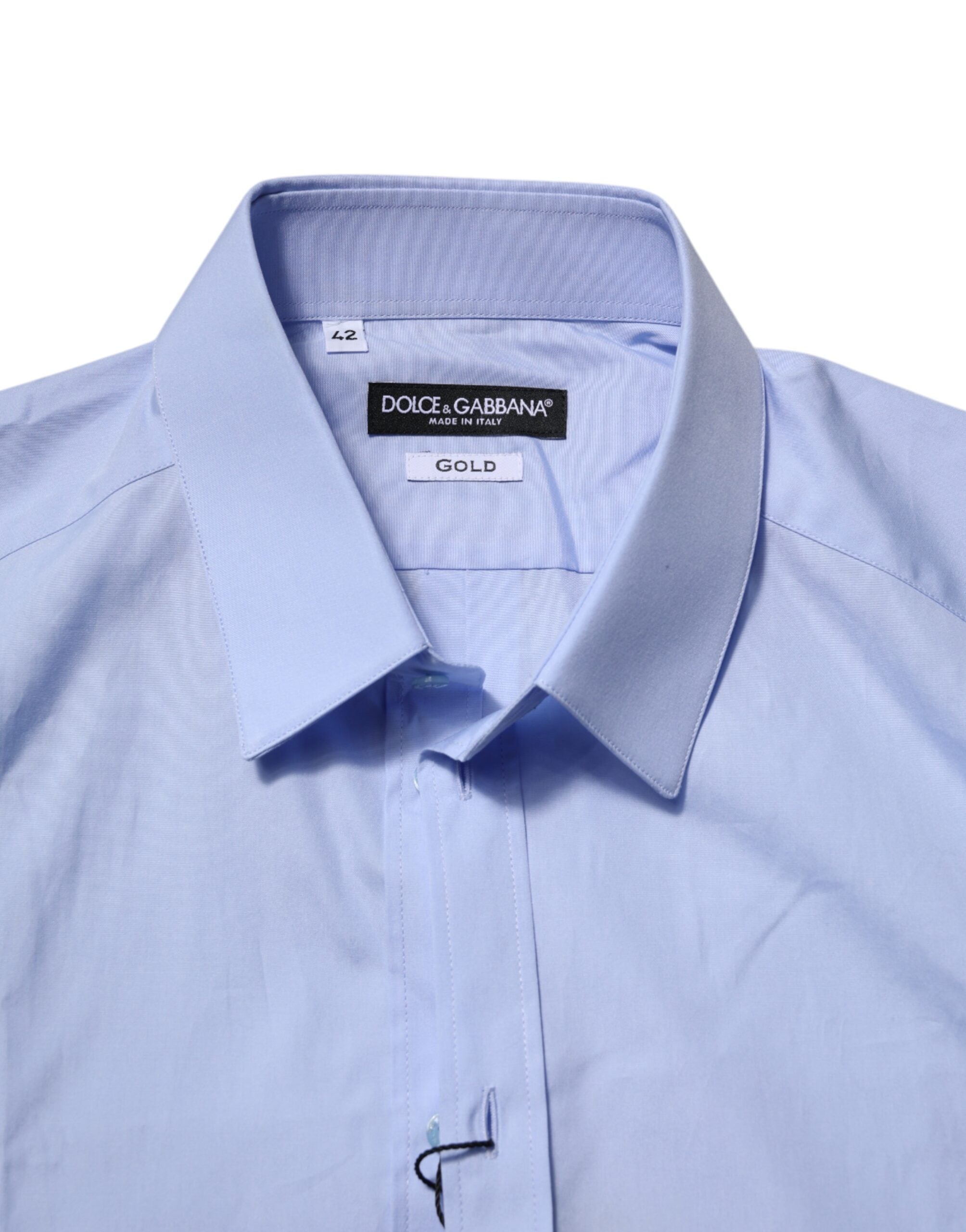Dolce & Gabbana Blue Cotton GOLD Long Sleeves Dress Shirt