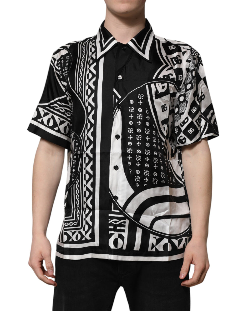 Dolce & Gabbana Black Bandana Casual Short Sleeve Shirt