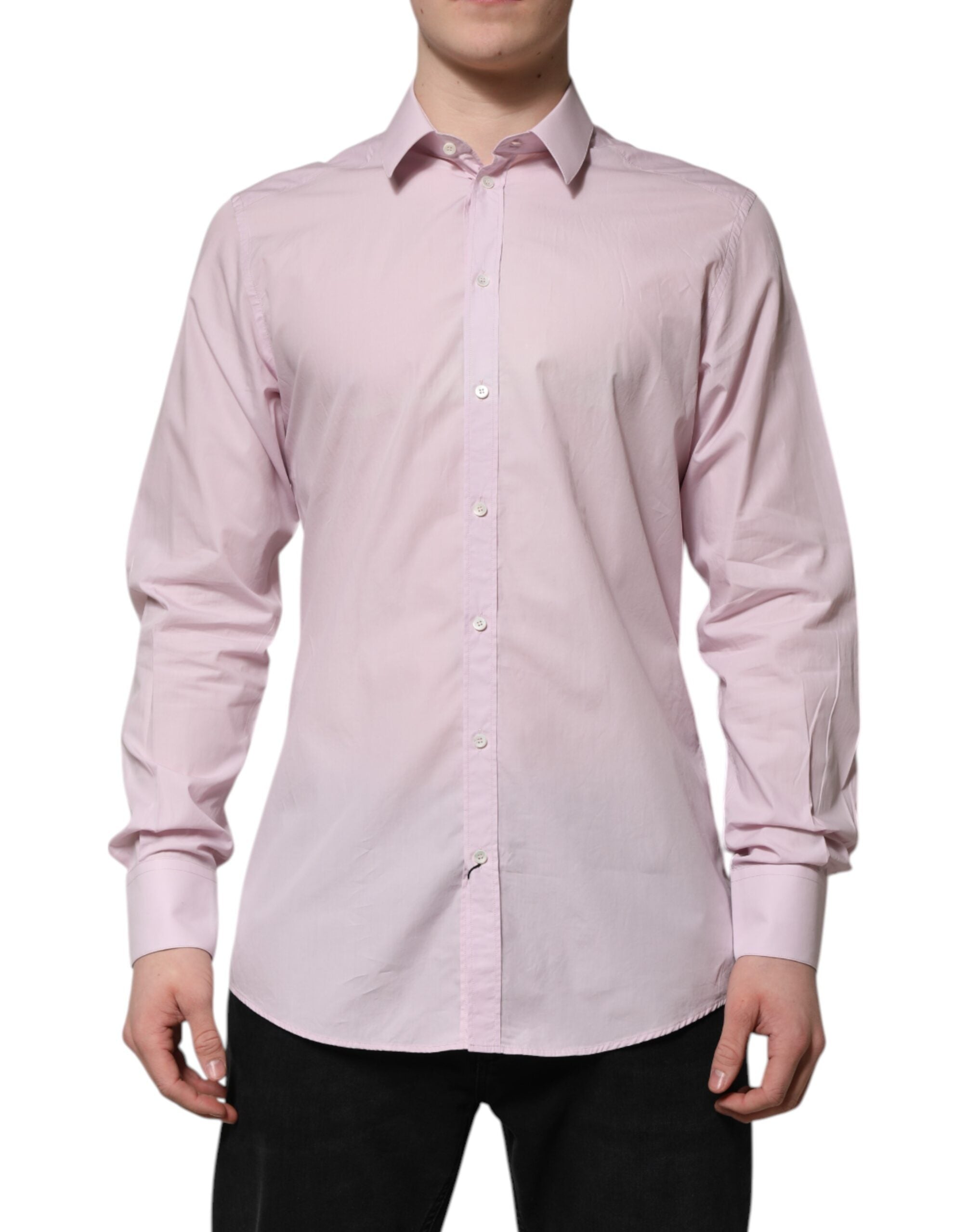 Dolce & Gabbana Pink Cotton GOLD Long Sleeves Dress Shirt