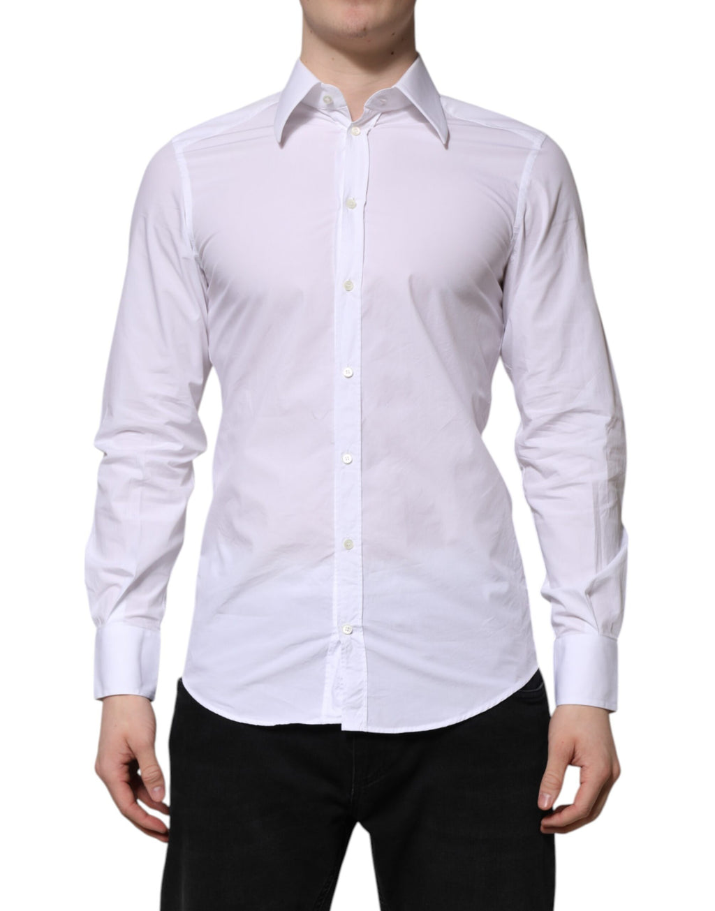 Dolce & Gabbana White Cotton GOLD Long Sleeve Men Dress Shirt