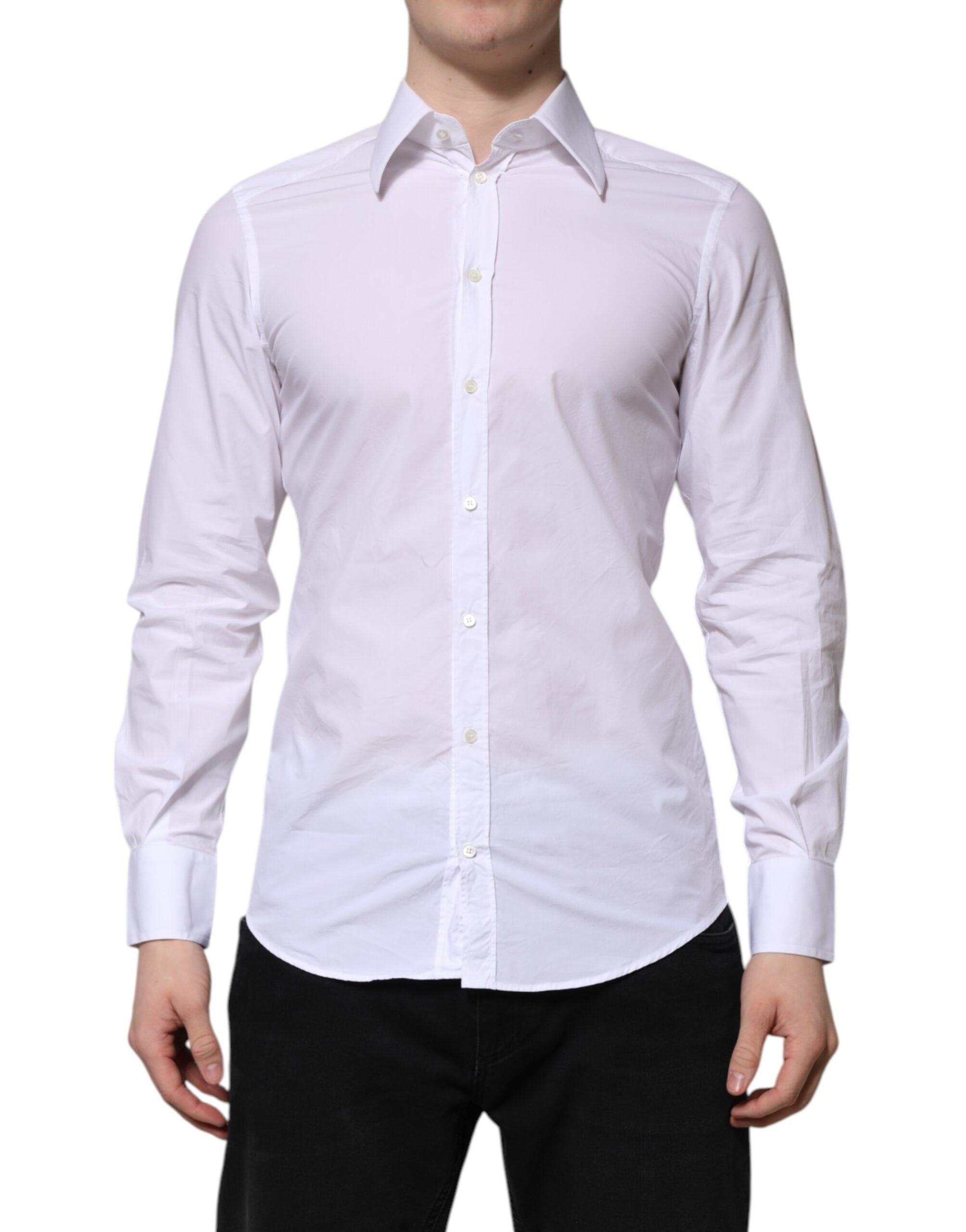 Dolce & Gabbana White Cotton GOLD Long Sleeve Men Dress Shirt