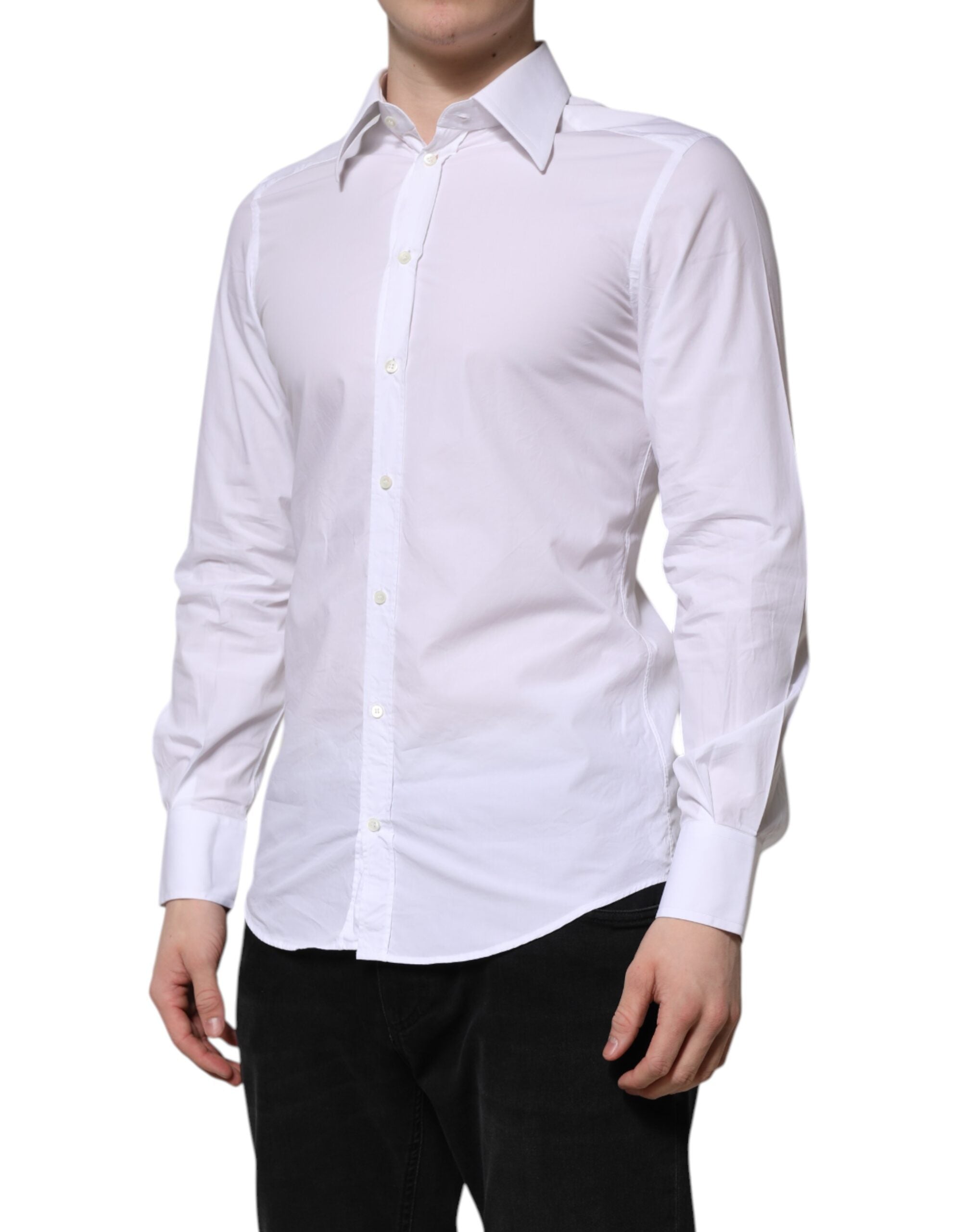 Dolce & Gabbana White Cotton GOLD Long Sleeve Men Dress Shirt