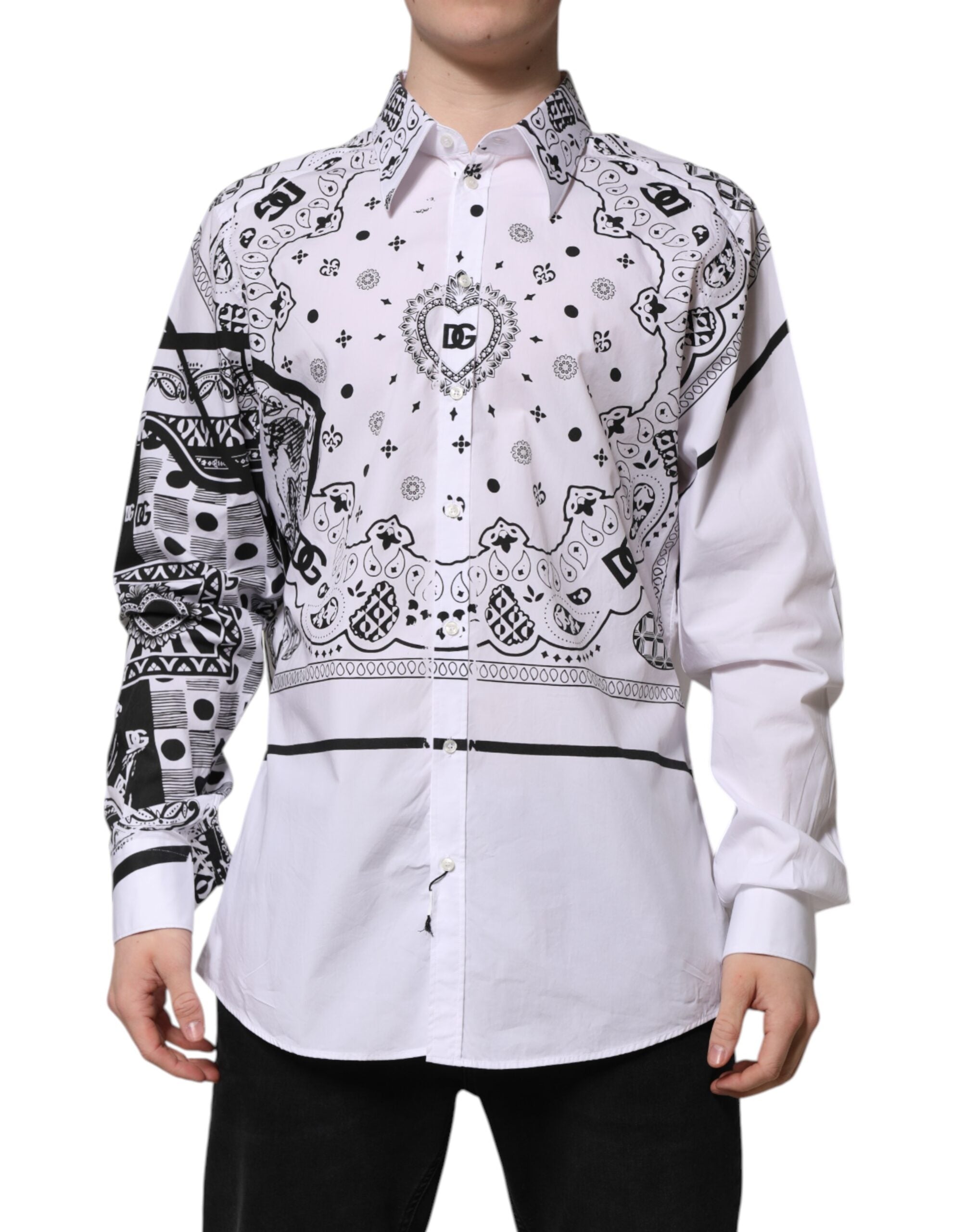 Dolce & Gabbana White Bandana Print MARTINI Dress Shirt