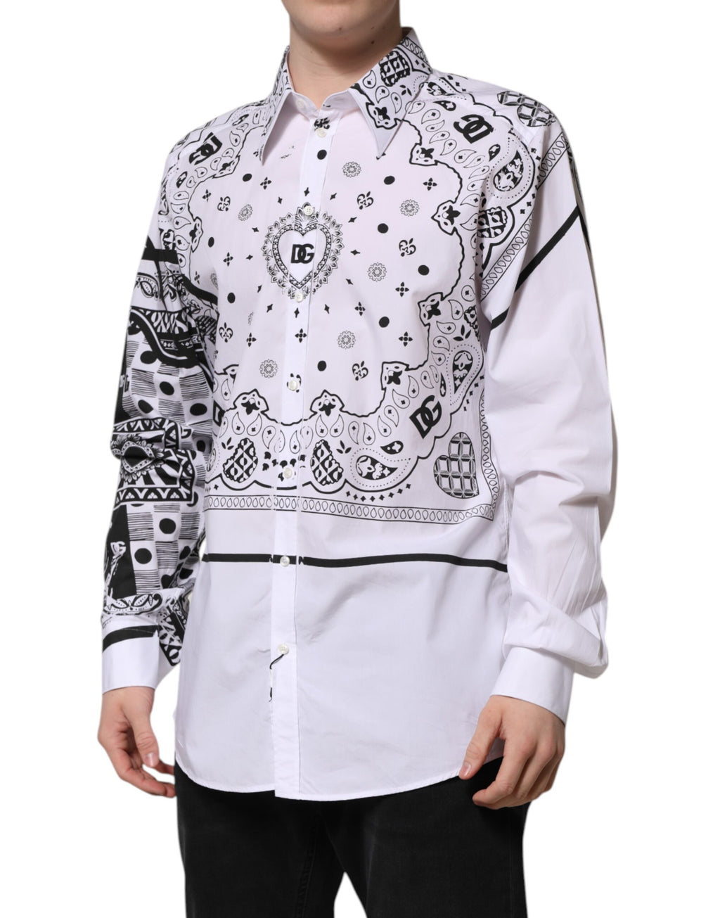 Dolce & Gabbana White Bandana Print MARTINI Dress Shirt