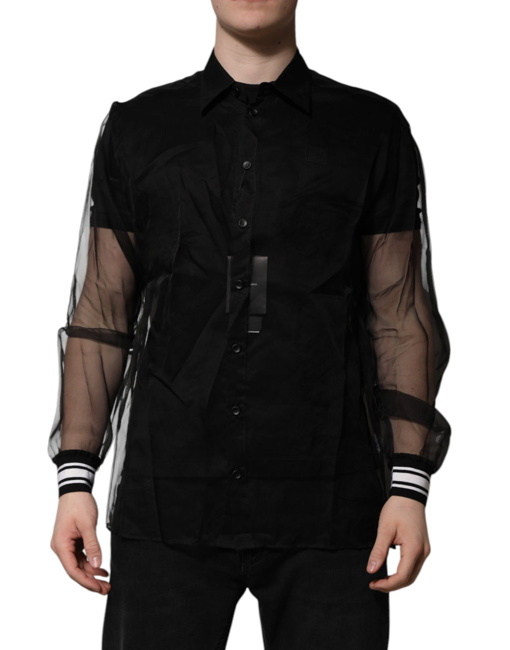 Dolce & Gabbana Black Silk Lace Long Sleeves Dress Shirt