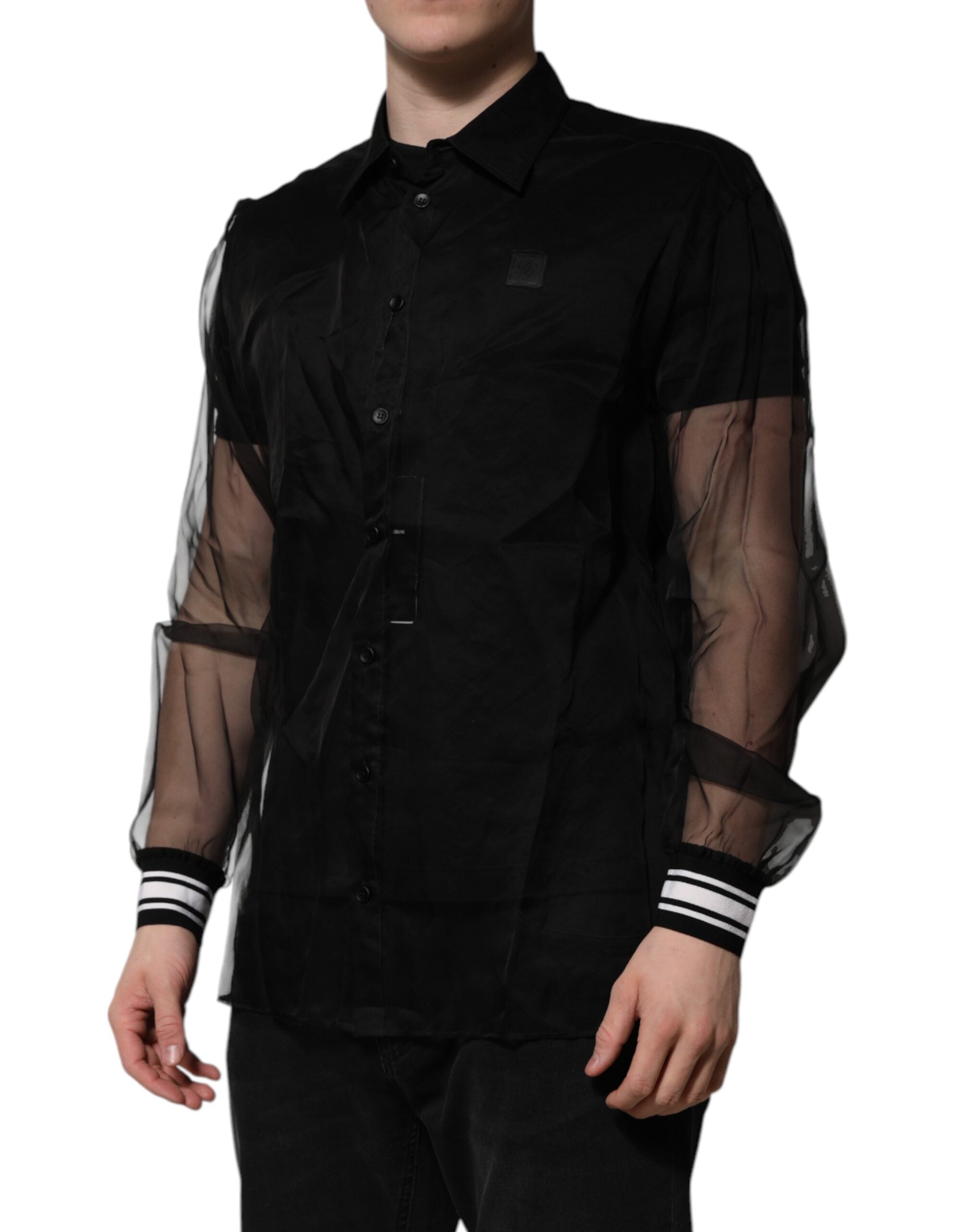 Dolce & Gabbana Black Silk Lace Long Sleeves Dress Shirt