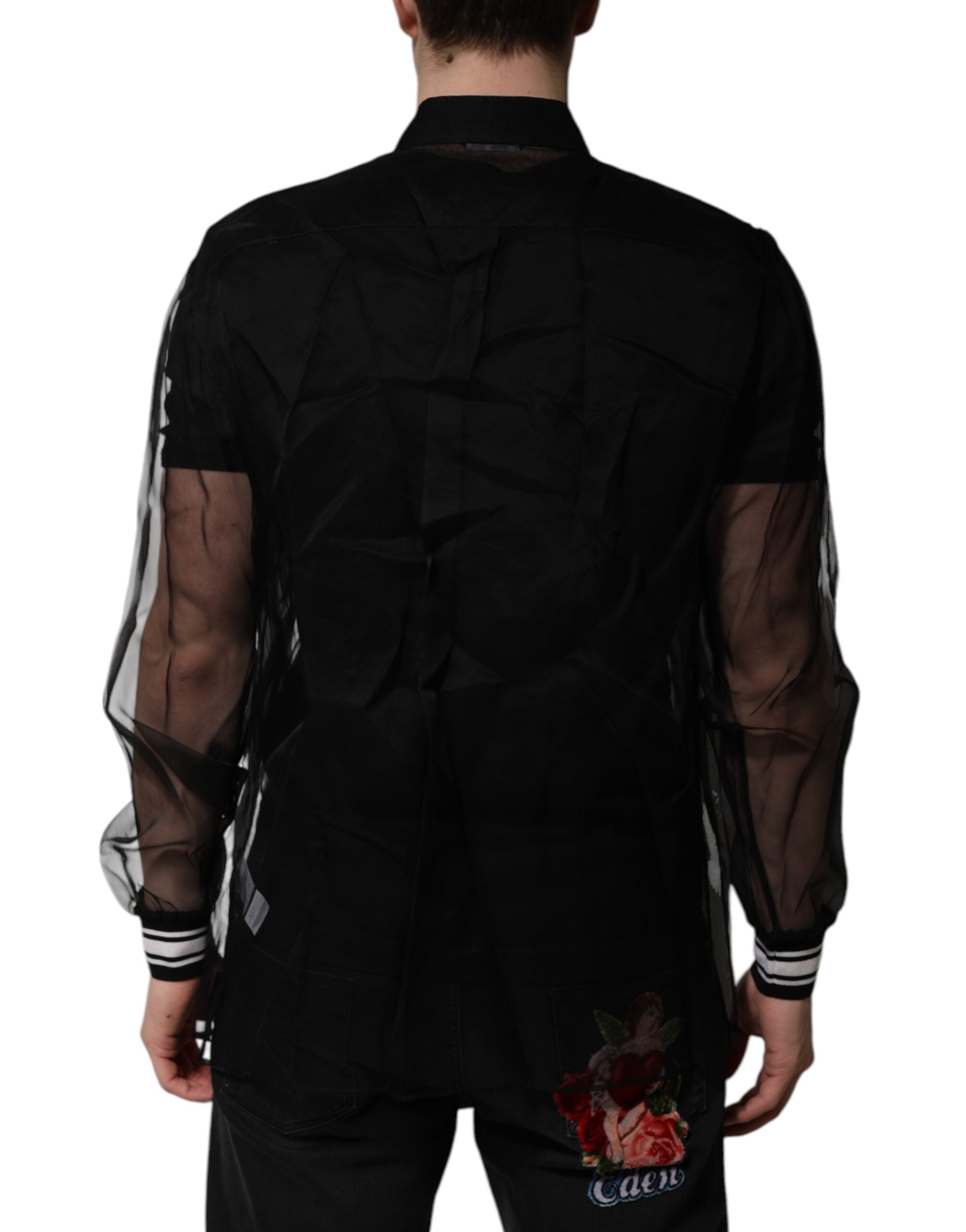 Dolce & Gabbana Black Silk Lace Long Sleeves Dress Shirt