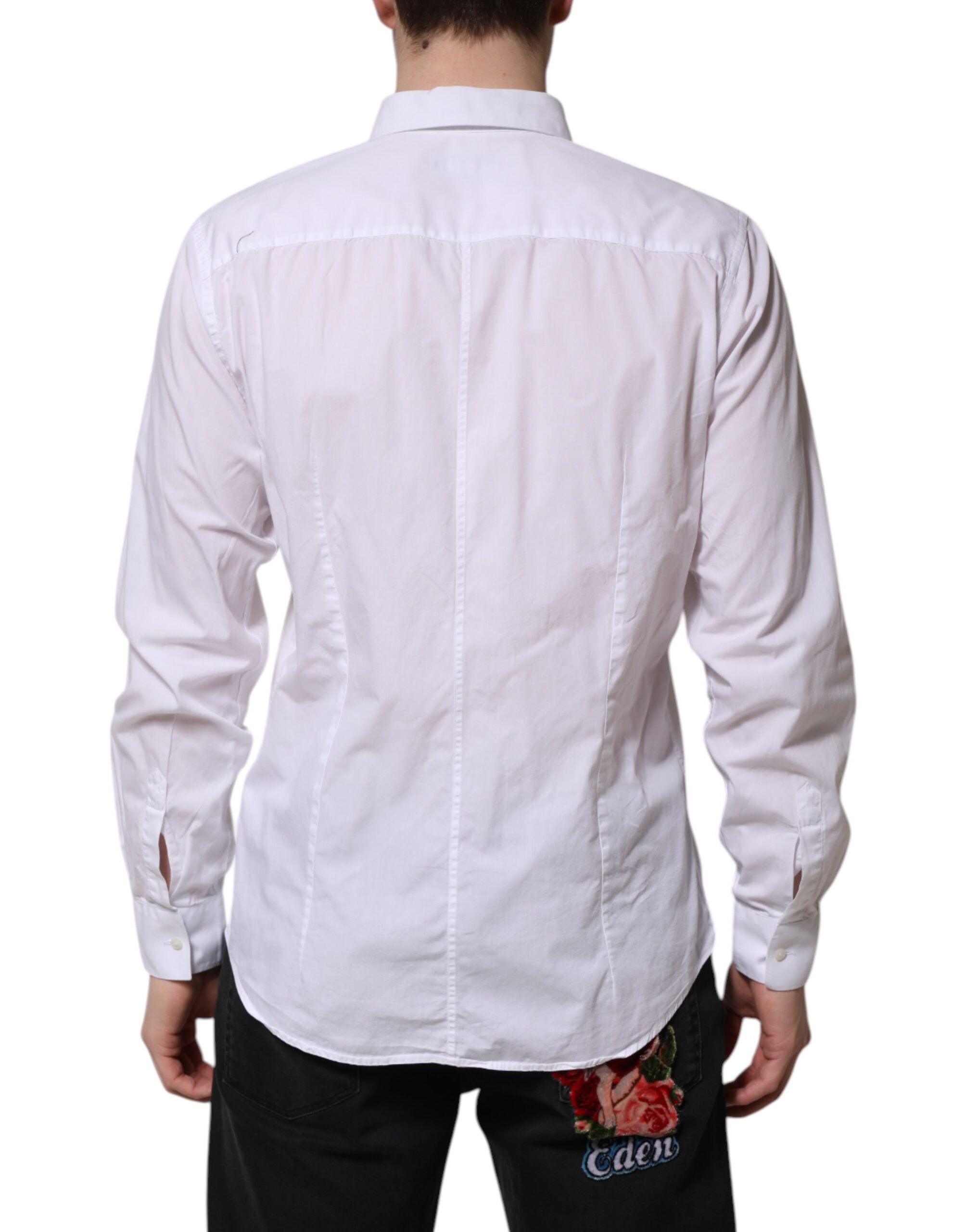 Dolce & Gabbana White Cotton STAFF Long Sleeves Formal Shirt