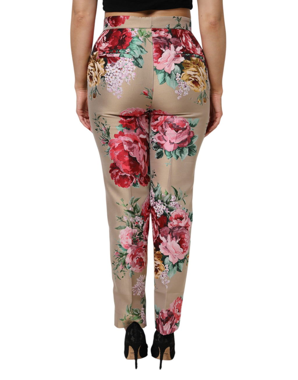 Dolce & Gabbana Beige Floral Print Women High Waist Pants