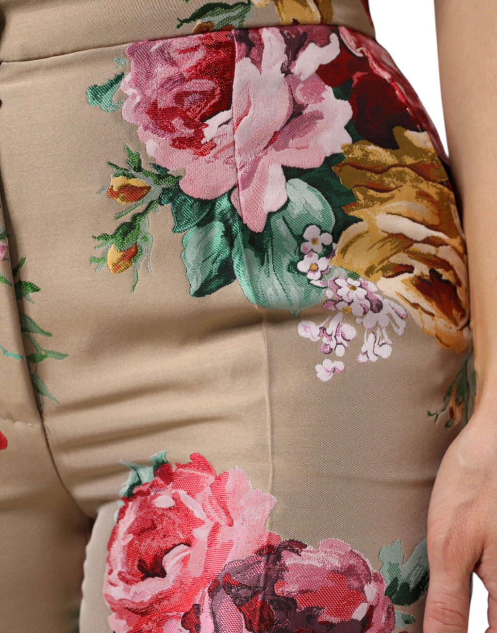 Dolce & Gabbana Beige Floral Print Women High Waist Pants