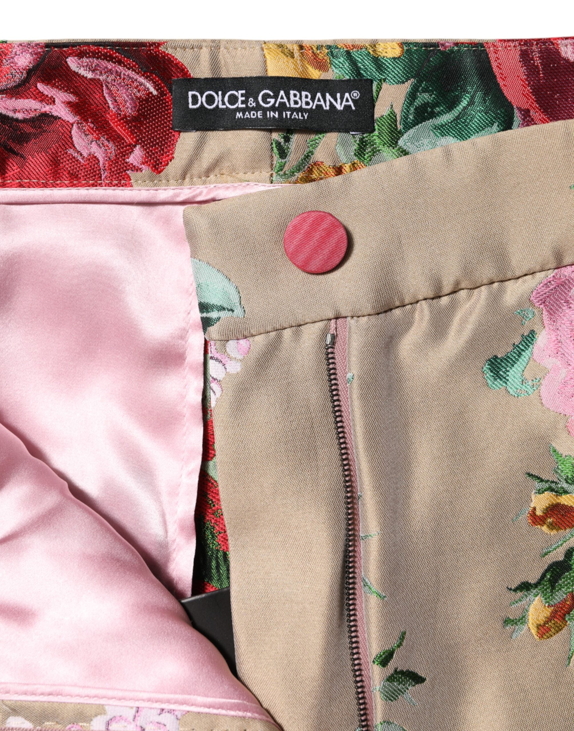 Dolce & Gabbana Beige Floral Print Women High Waist Pants