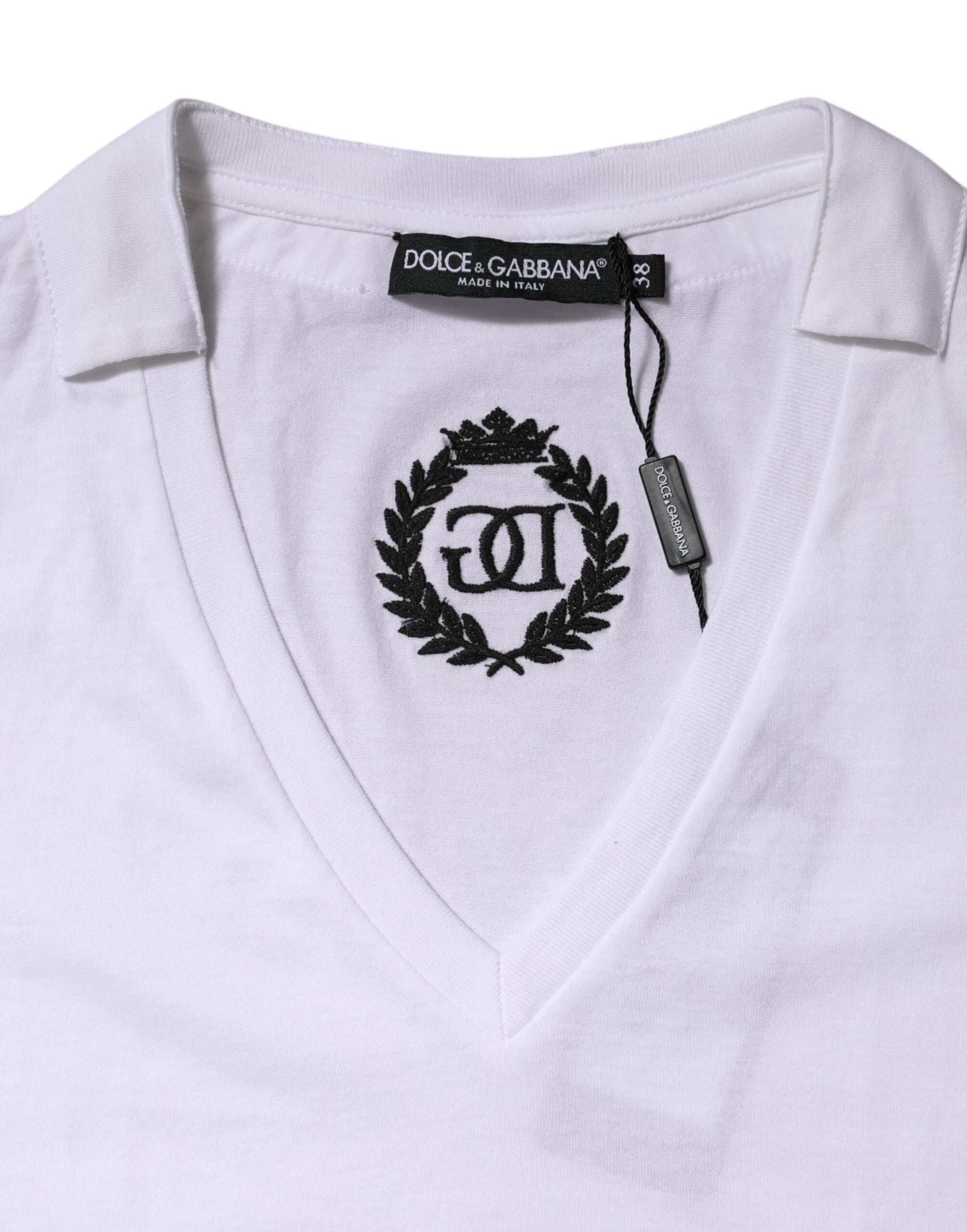 Dolce & Gabbana White Cotton Short Sleeve V-Neck Top T-shirt