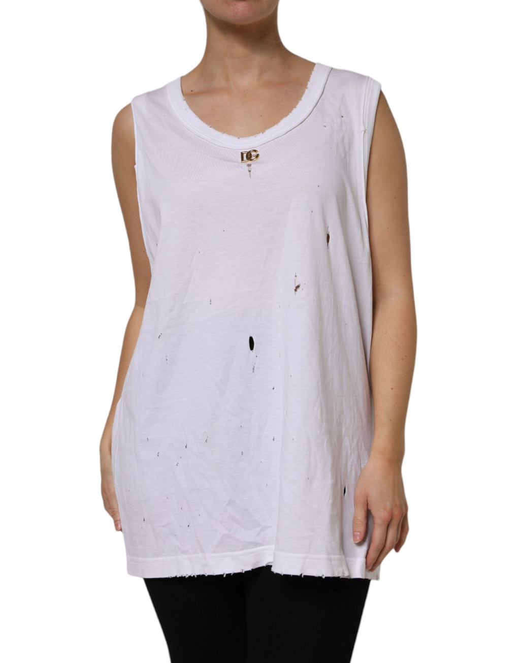 Dolce & Gabbana White Cotton Sleeveless Round Neck Tank Top